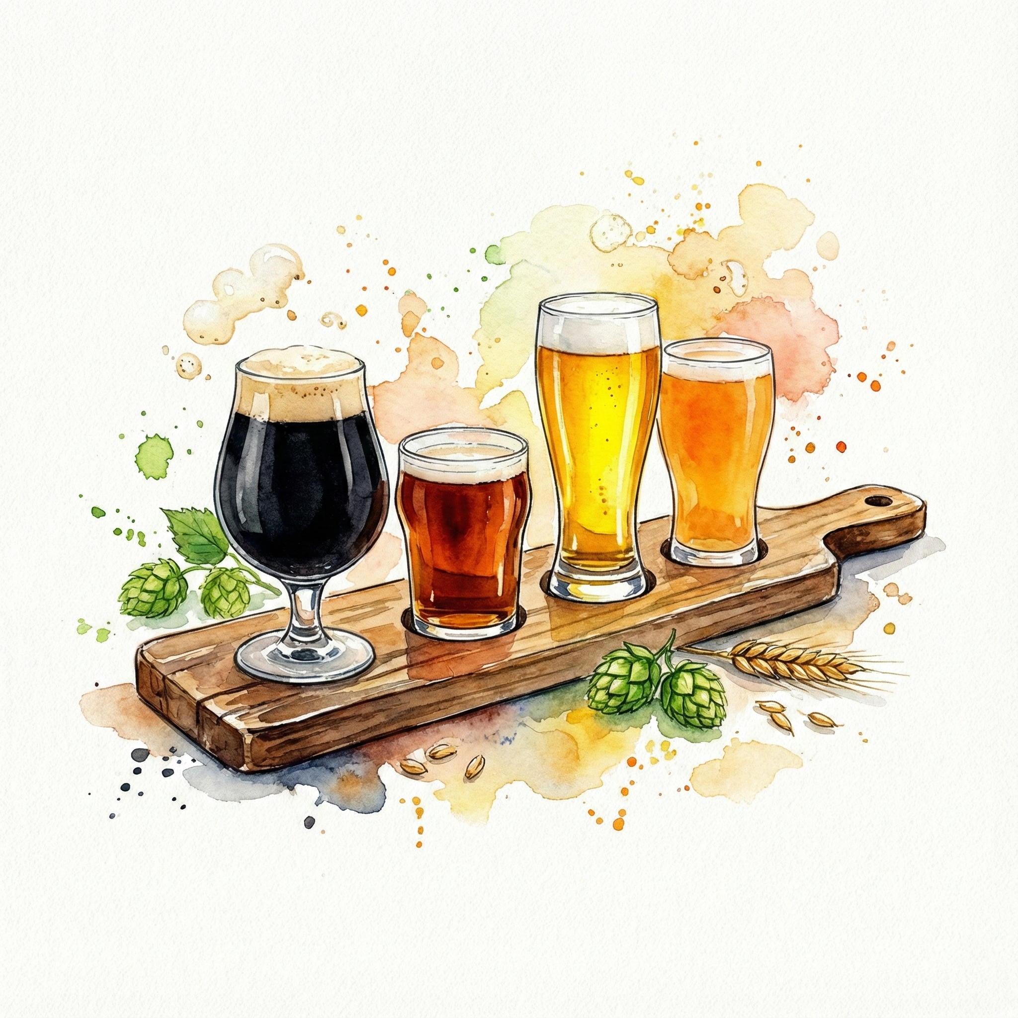 Illustration of a craft beer tasting flight with varied styles