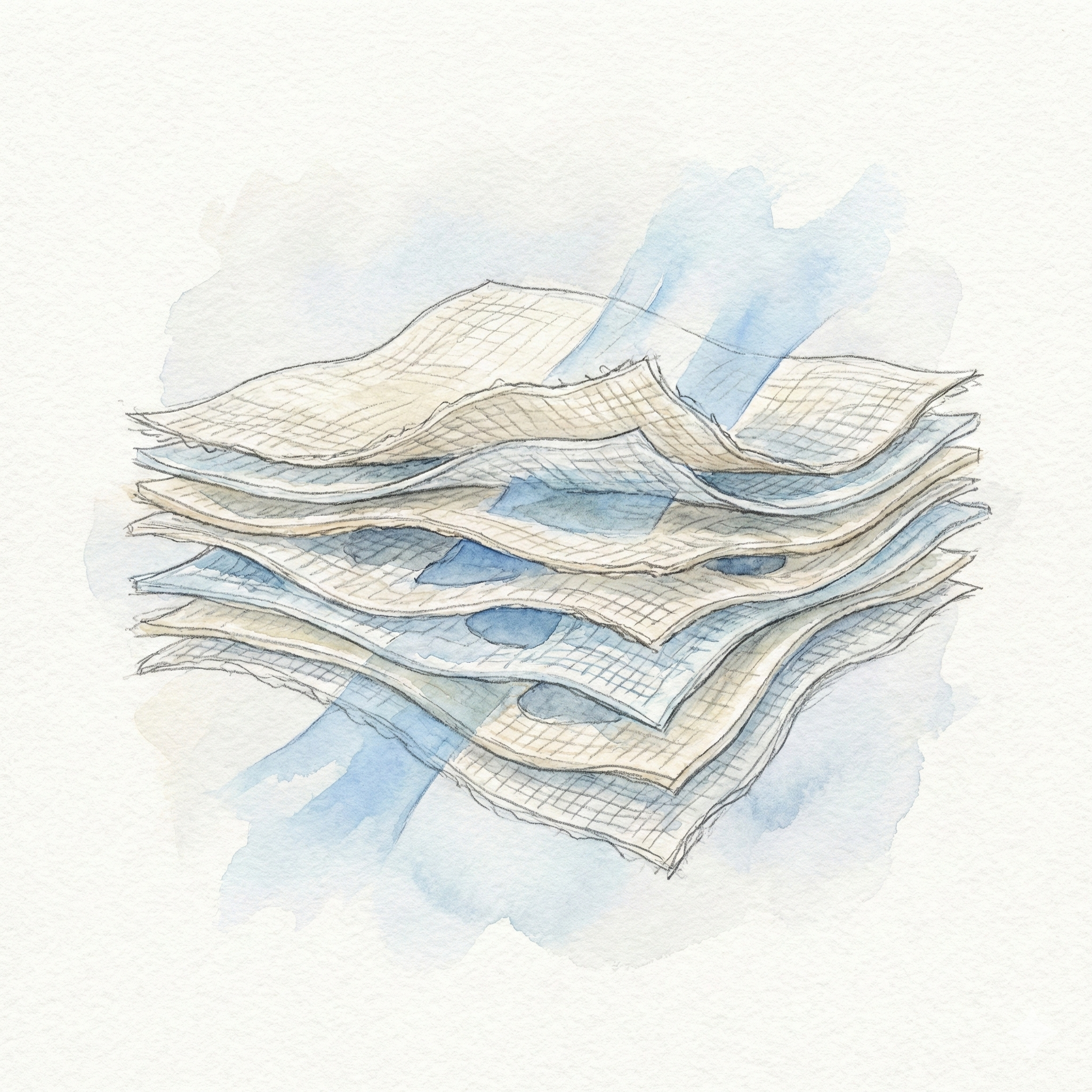 Cross-section diagram of multi-layer gauze with air channels between each layer allowing moisture and heat to pass through