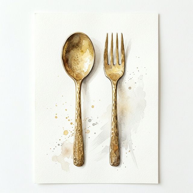 Handmade brass cutlery with cast surface texture and hammered pattern