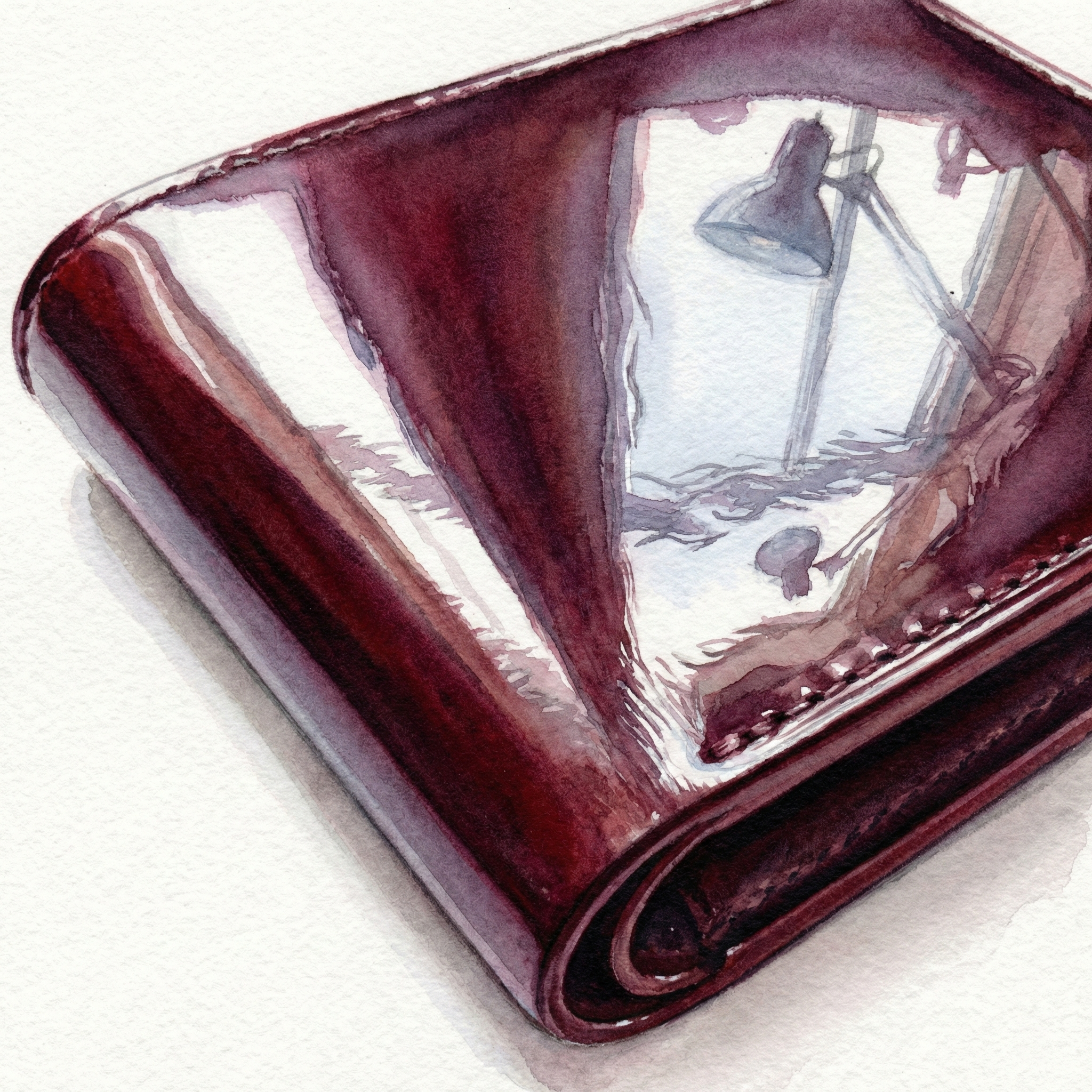 Illustration of a cordovan card case's deep, wet-looking gloss