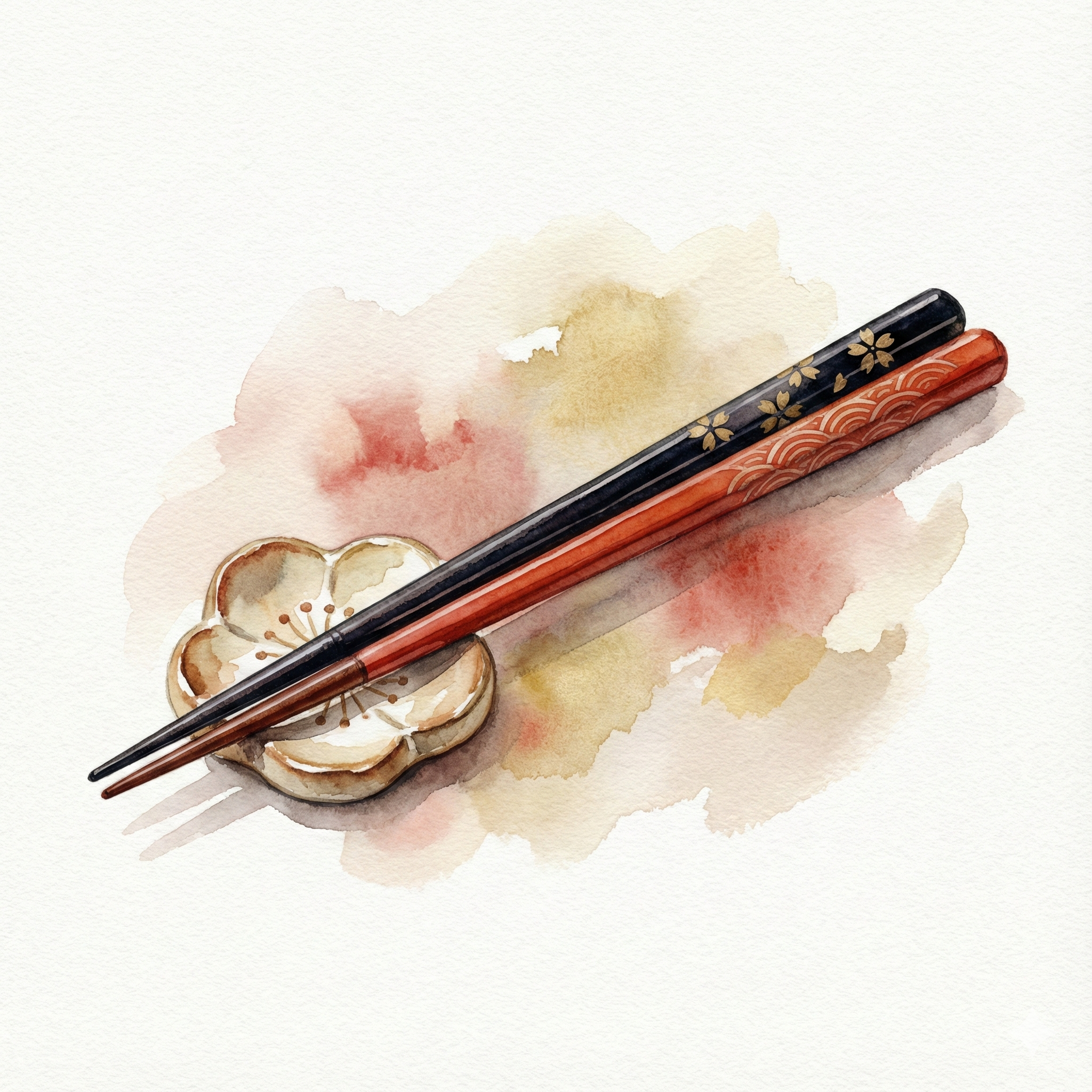 Illustration of Japanese lacquered pair chopsticks