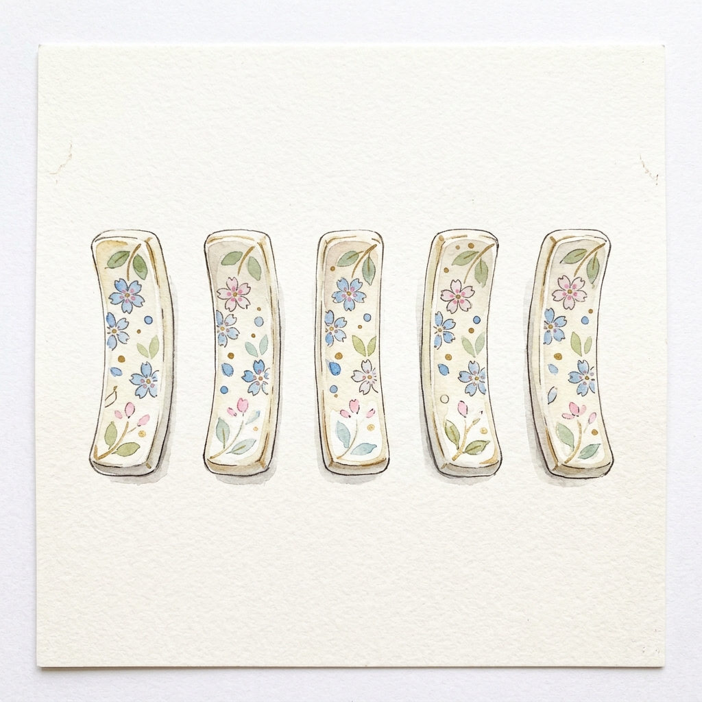 Five matching chopstick rests arranged together as a set
