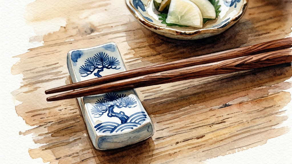 Comparison of a table with chopsticks resting on a bowl rim (left) vs. chopsticks neatly placed on a hashioki (right)