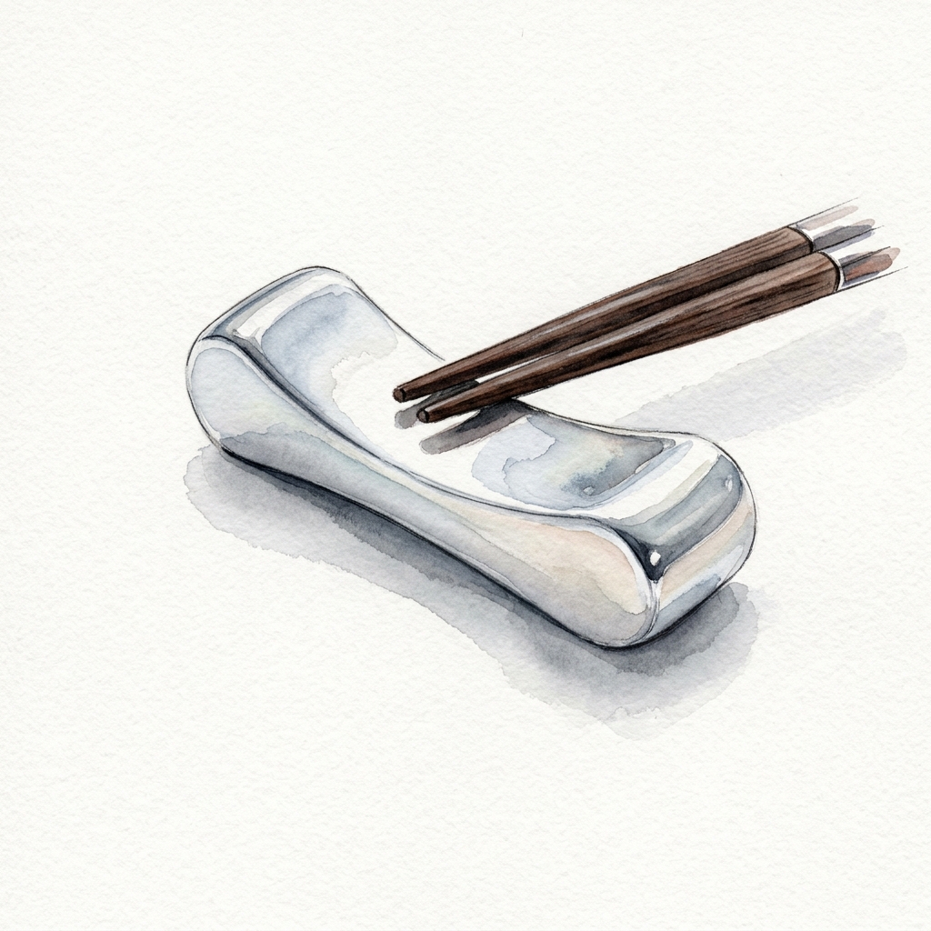 Nousaku tin chopstick rests with their characteristic soft metallic luster