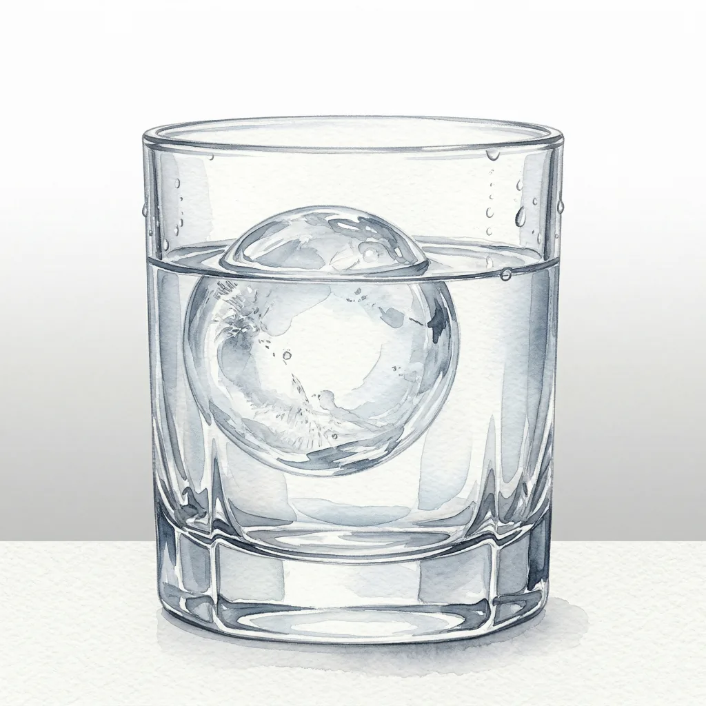Rocks glass with single large ice cube — for on-the-rocks premium gin