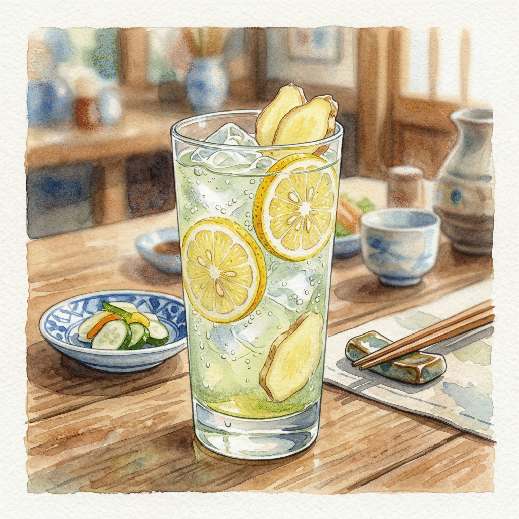 Gin soda: tall glass with ice, 1:4 ratio with sparkling water — the Japanese food pairing serve