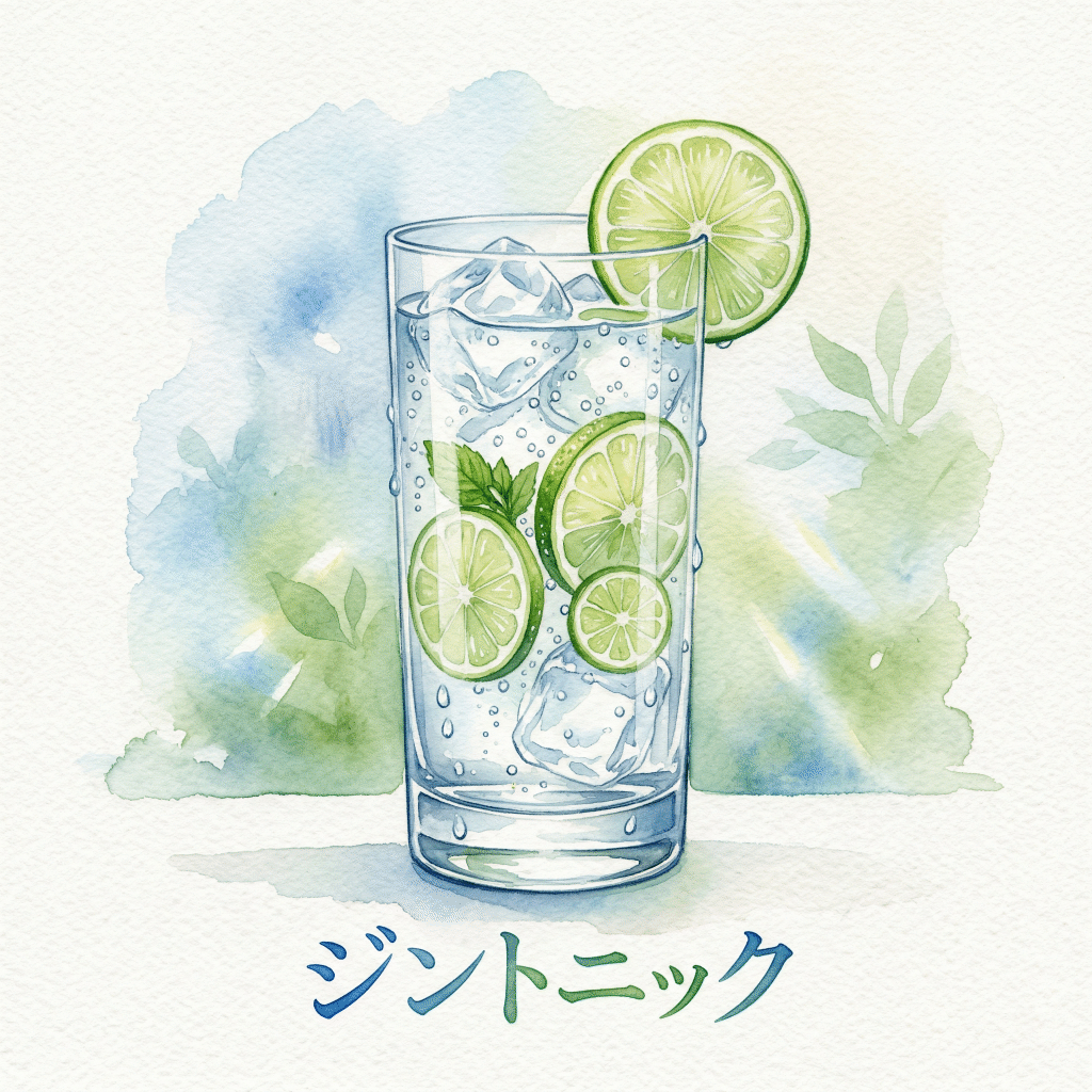 Gin and tonic: tall highball glass with ice, lime slice and Japanese craft gin