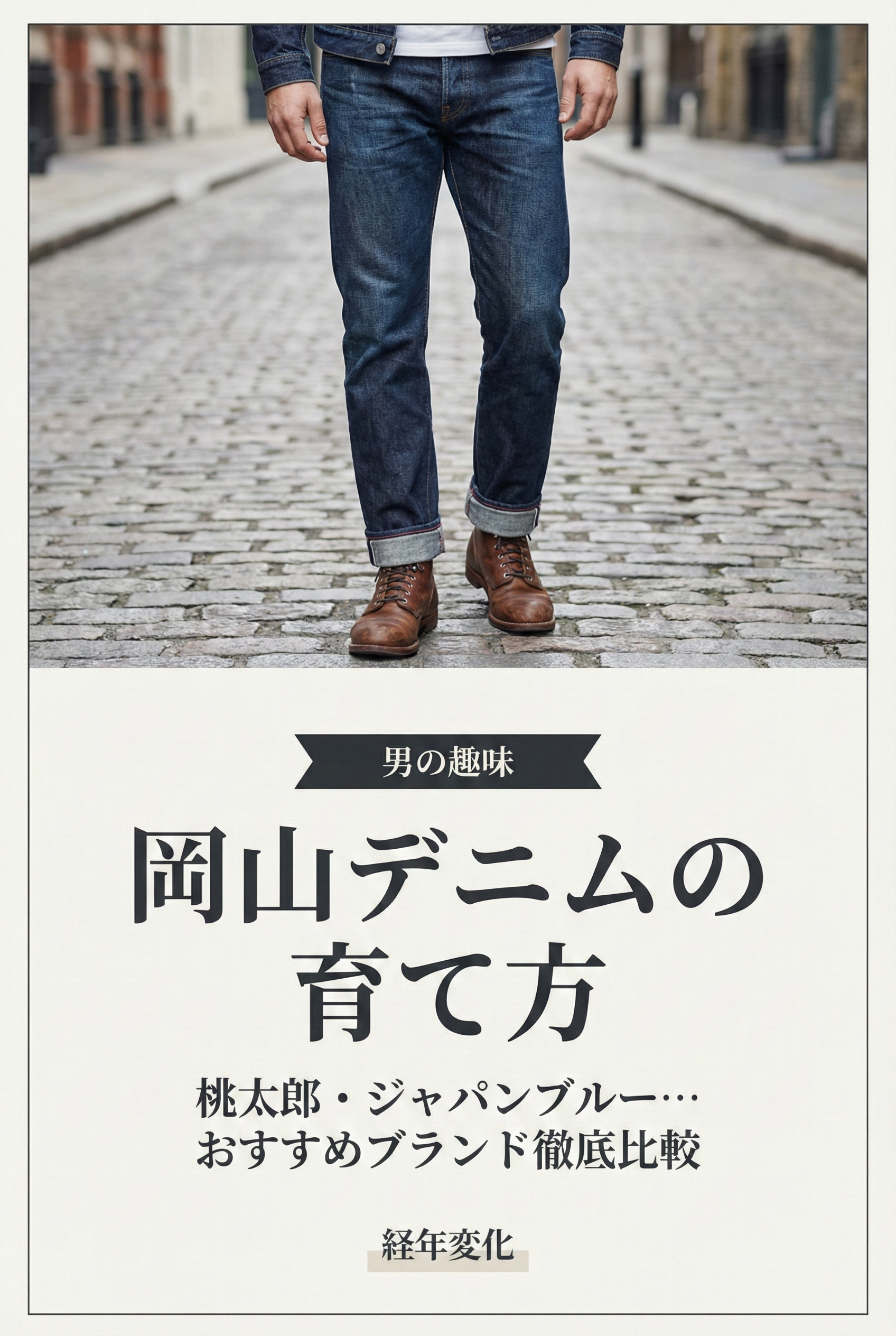 Okayama selvedge denim — aged jeans with deep, clean fading from years of wear