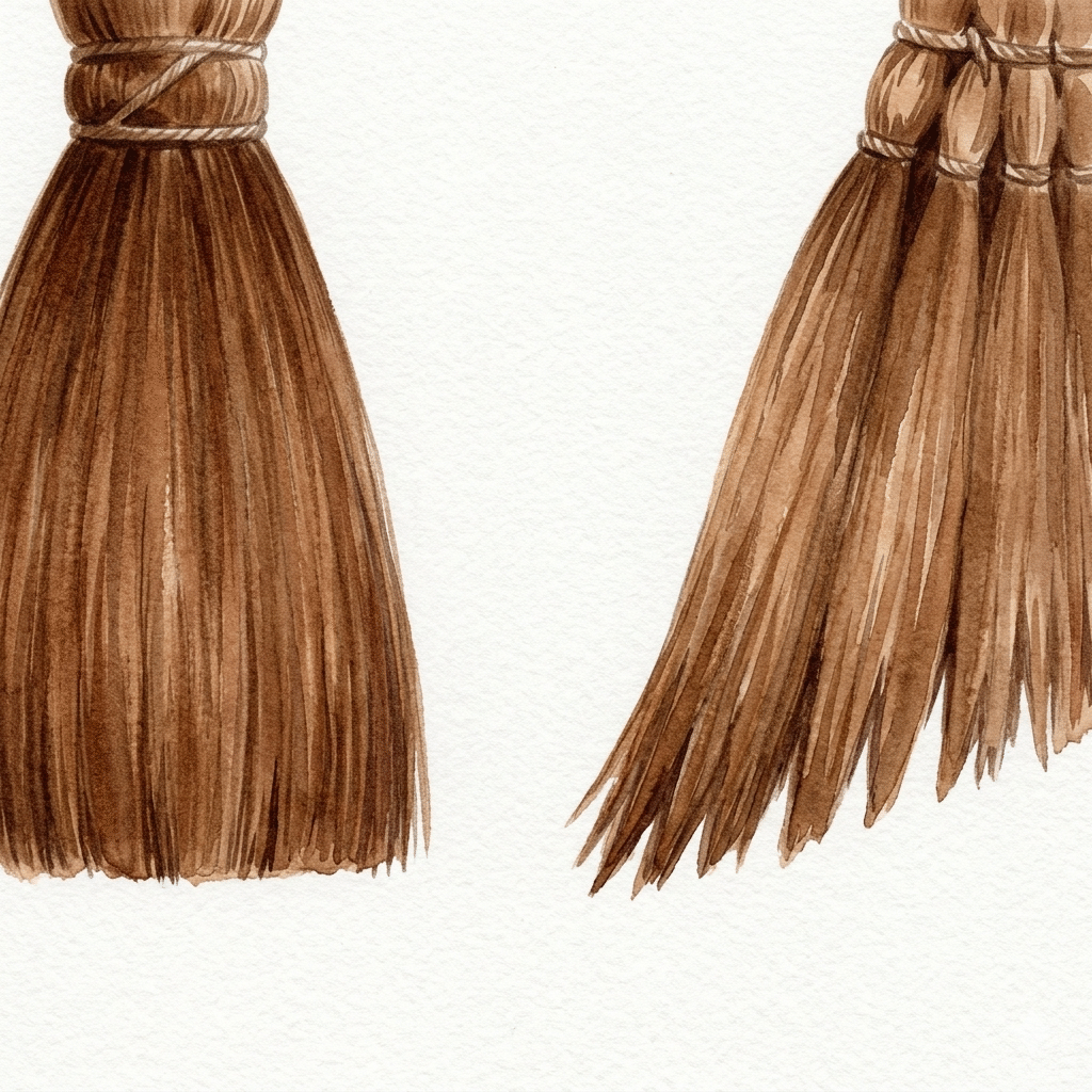 Daruma rounded broom (left) vs tosaka crested broom (right)