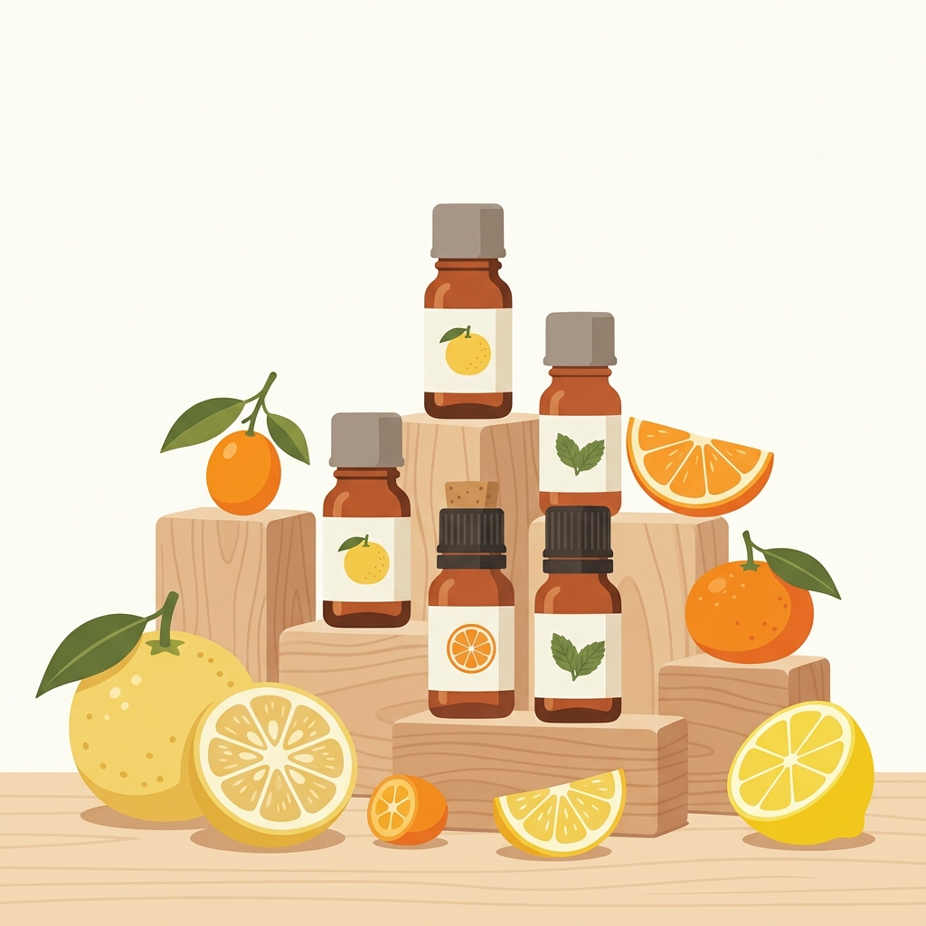 Essential oil bottle label showing Latin name (Chamaecyparis obtusa), plant part, and extraction method