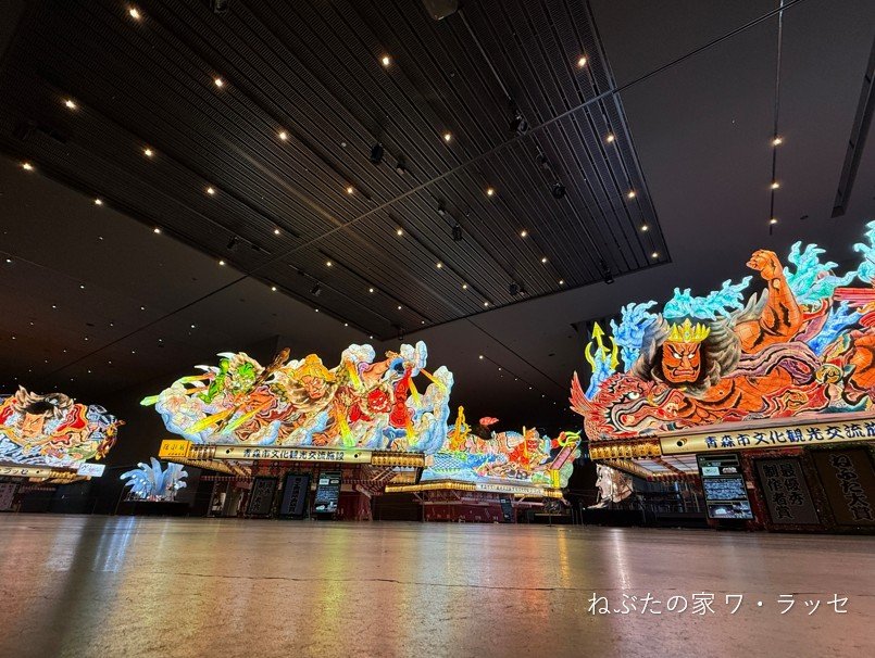 A spectacular Nebuta float on display at Wa-Rasse — the Nebuta House