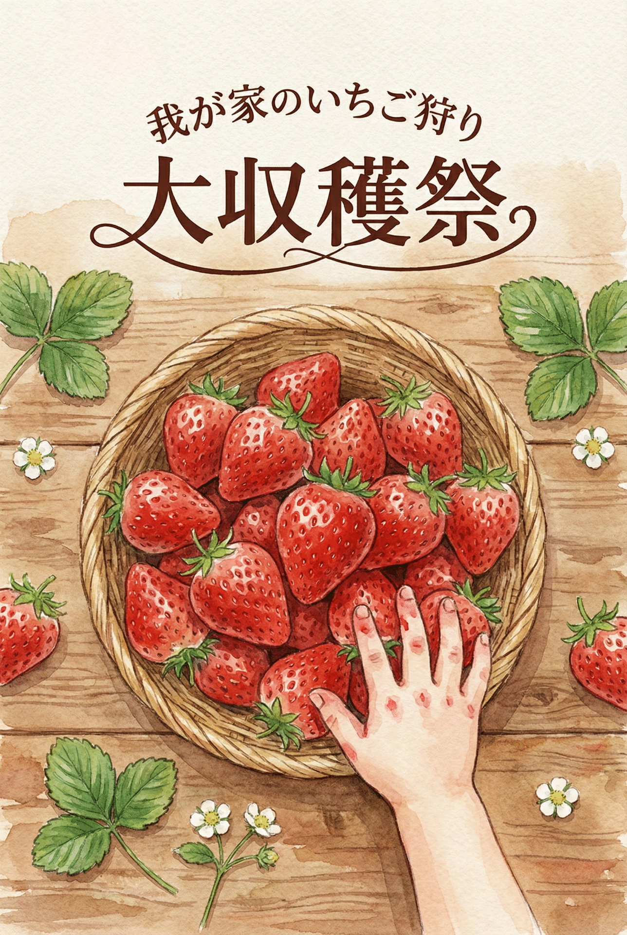 A family smiling and enjoying strawberry picking together