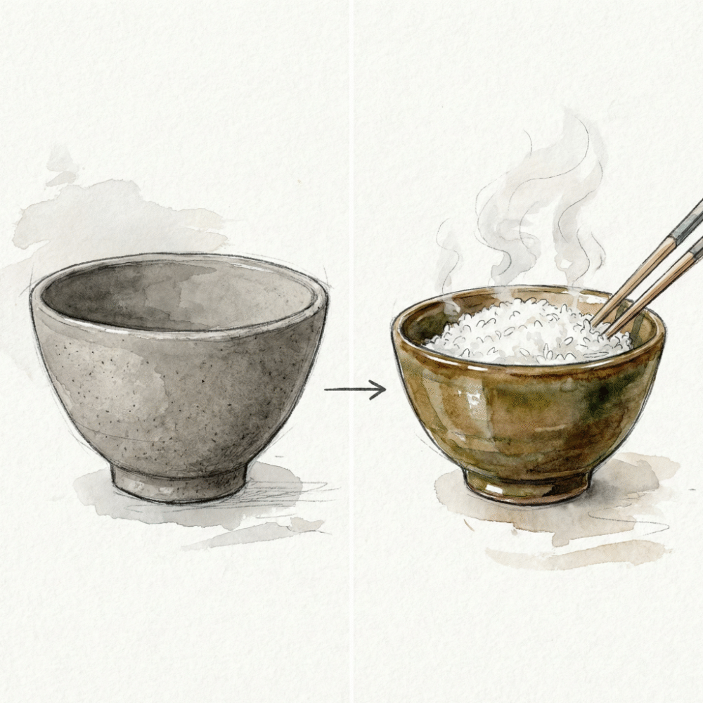 Comparison illustration showing a clay piece shrinking to a smaller size after being fired