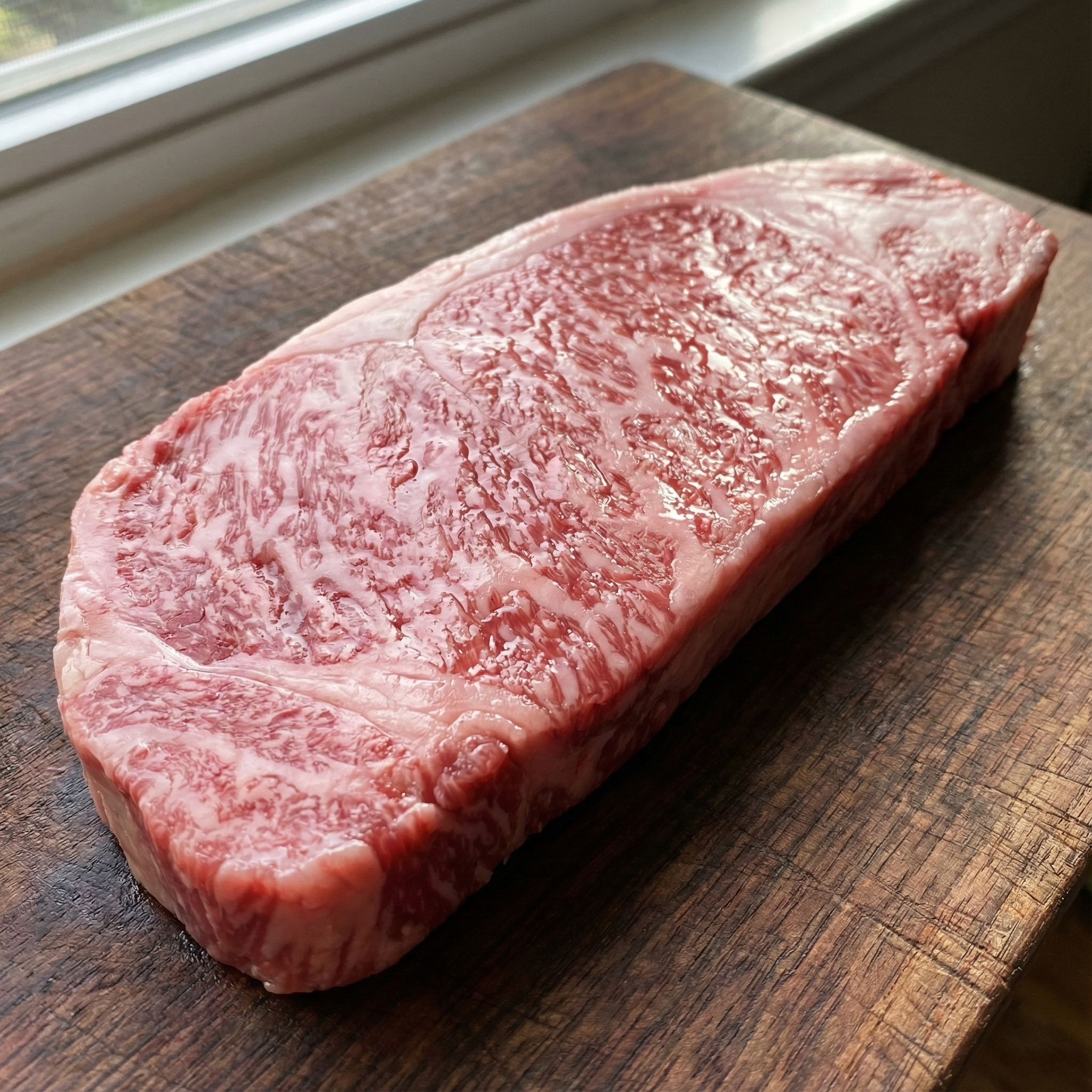 Raw sirloin steak with beautiful marbling