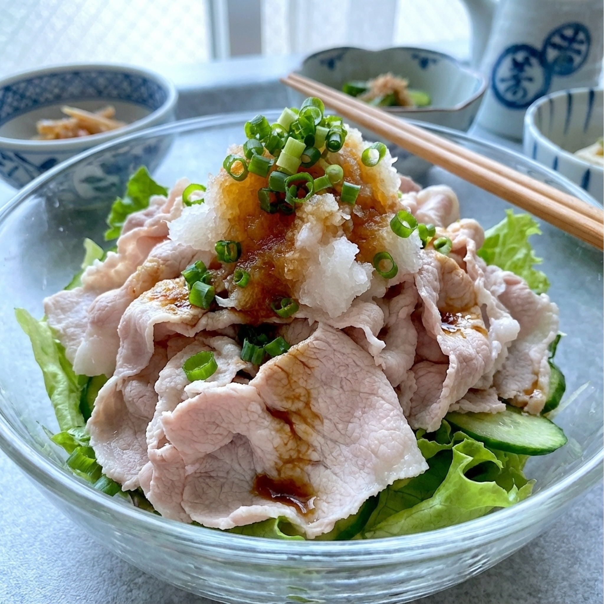 Cold pork shabu-shabu salad with daikon and ponzu
