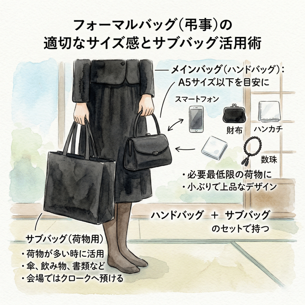 Formal bag appropriate size: smaller than A4, hand-carry not shoulder