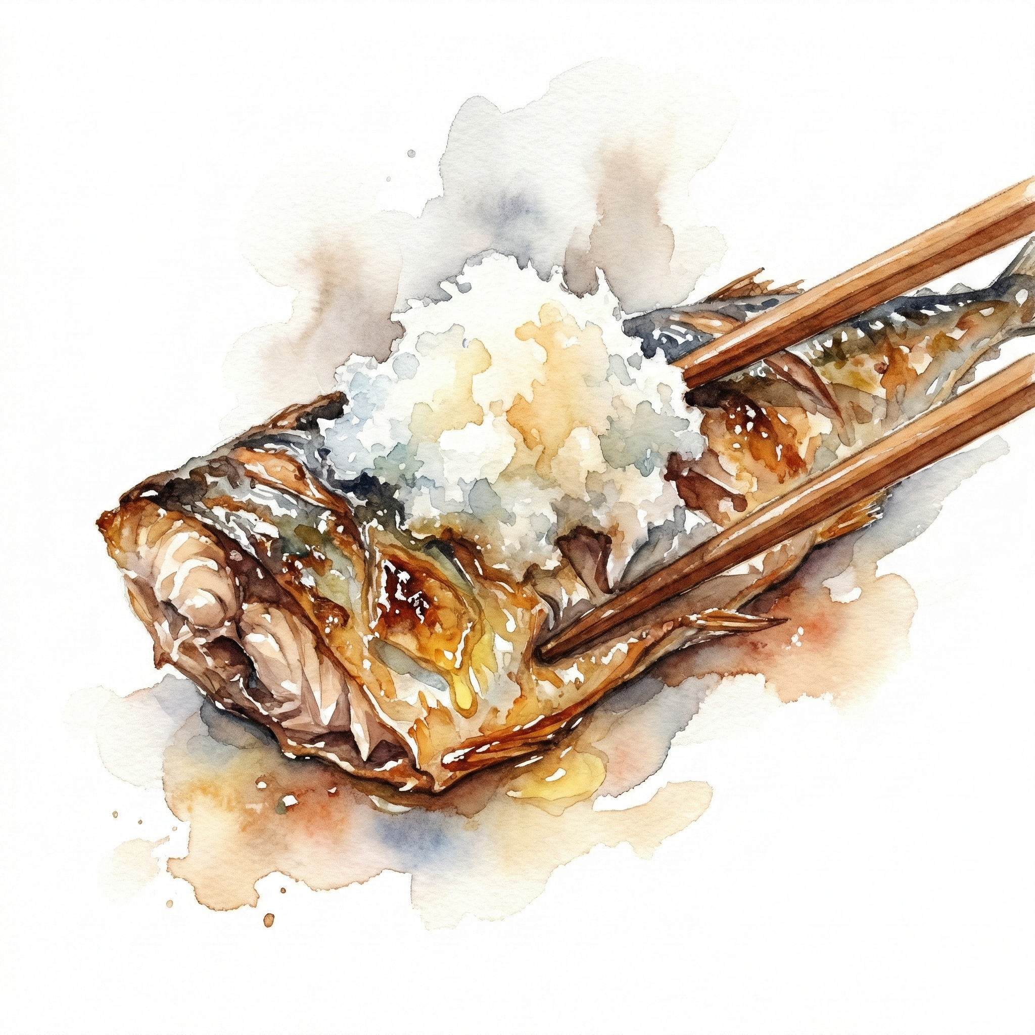 Illustration showing how daikon enzymes break down fish fat to aid digestion
