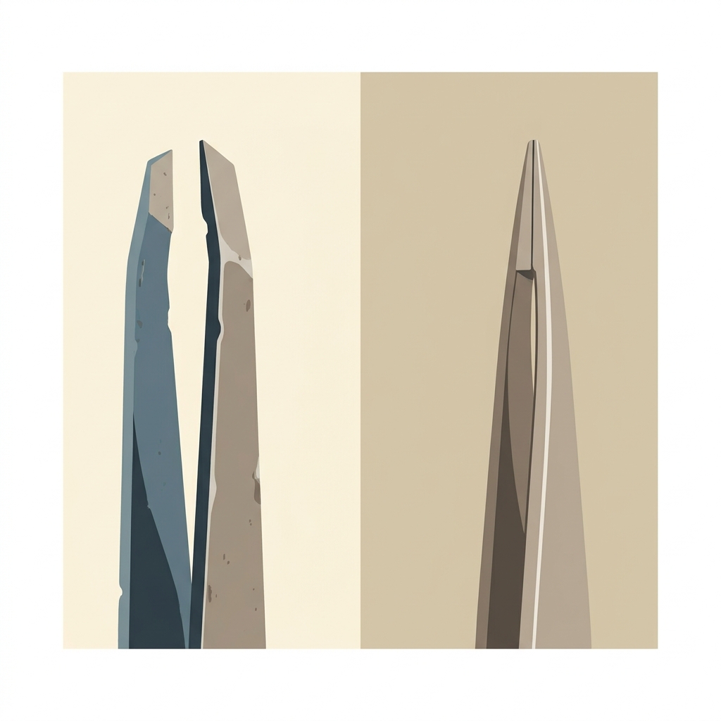 Light test: poor tweezers show light through the tip gap; precision tweezers show no gap
