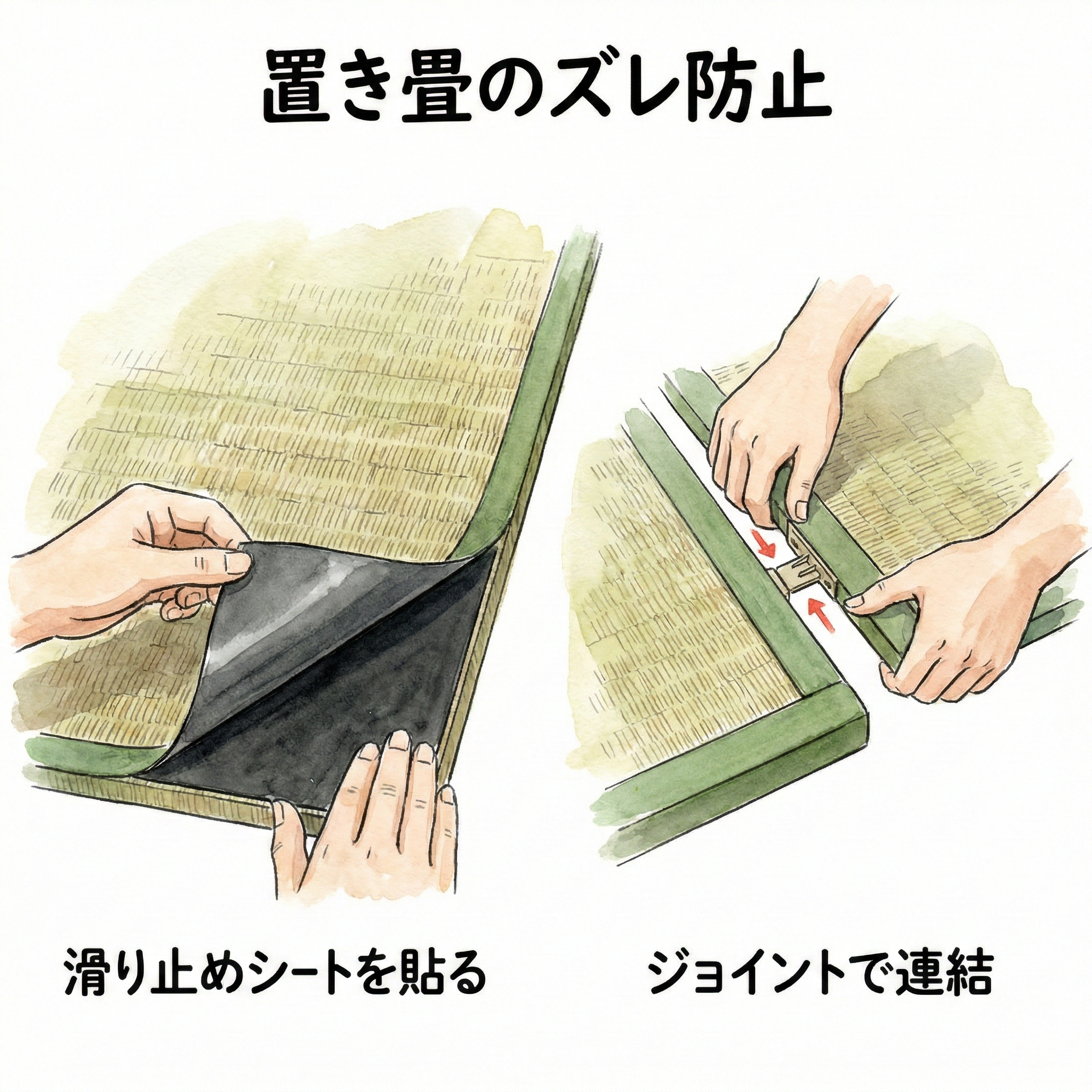 Illustration of the underside of an oki-datami showing connector tabs and rubber non-slip backing