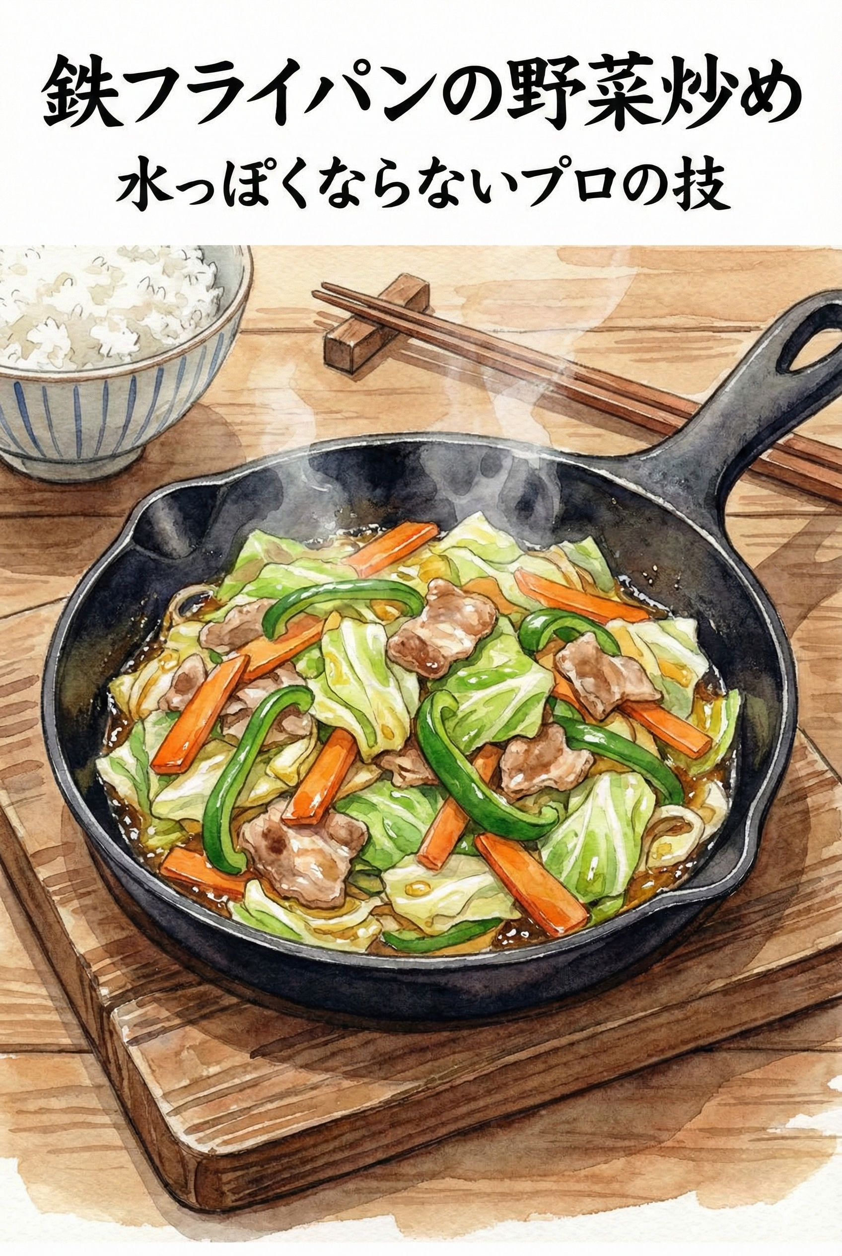 Perfectly crispy stir-fry vegetables cooked in an iron pan
