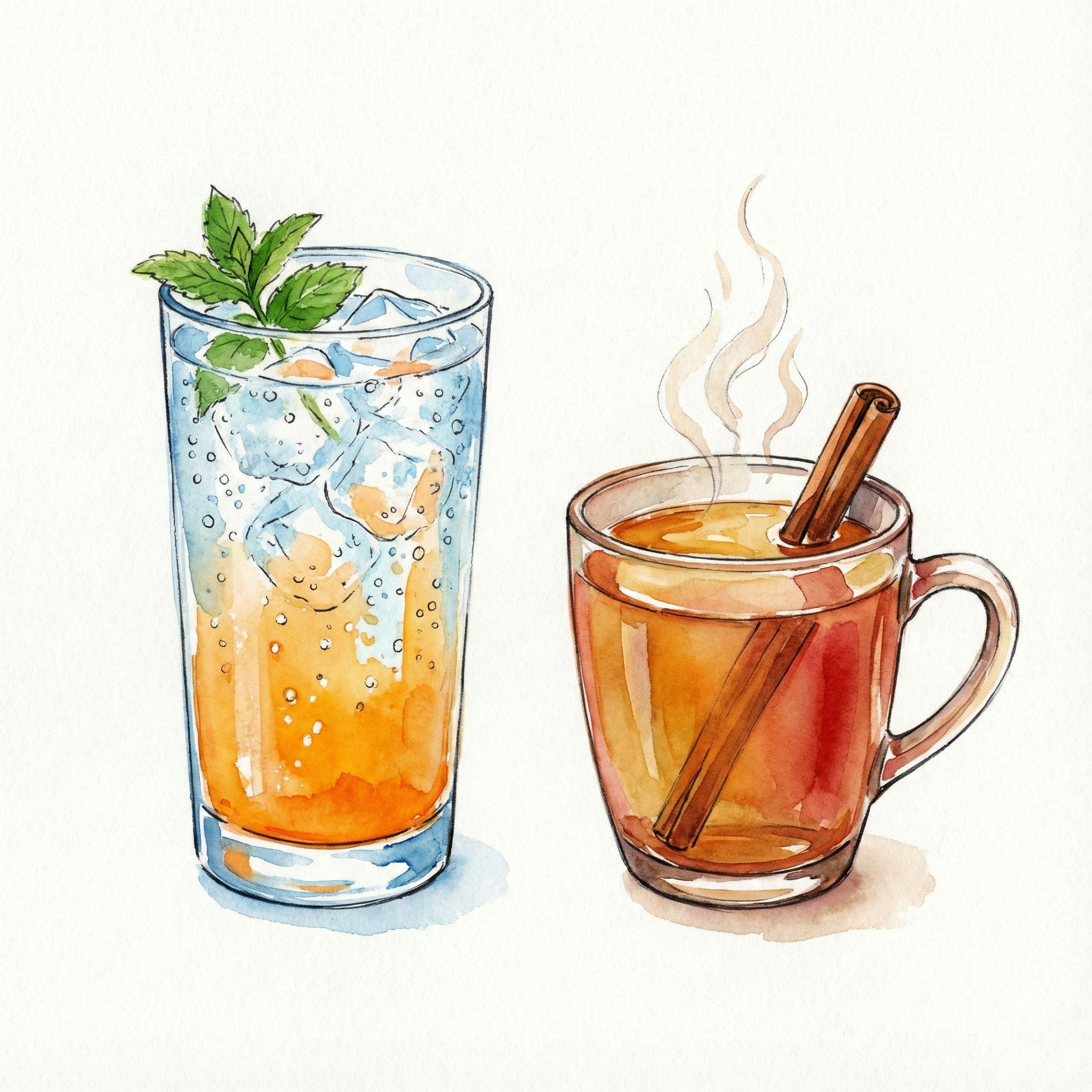 Illustration of sparkling juice and hot juice serving arrangements