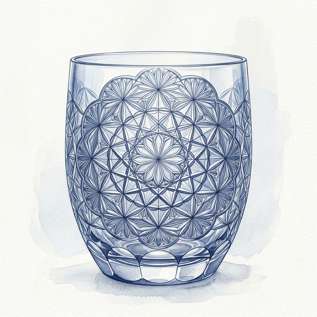 Kikutsunagi interlocking chrysanthemum circles pattern on kiriko glass