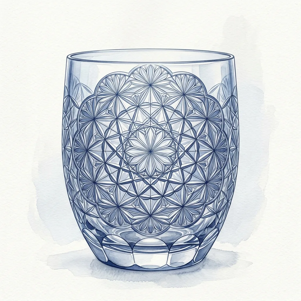 Kikutsunagi interlocking chrysanthemum circles pattern on kiriko glass