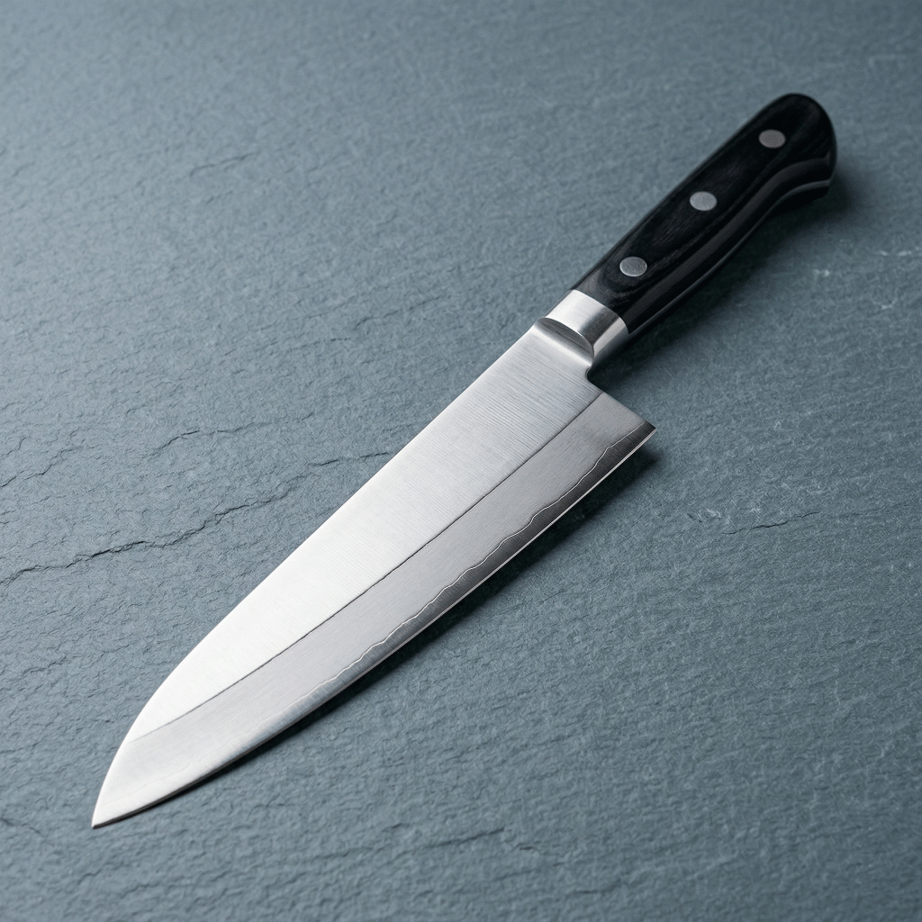 Tojiro DP gyuto chef's knife showing the laminated blade construction and Western-style ergonomic handle