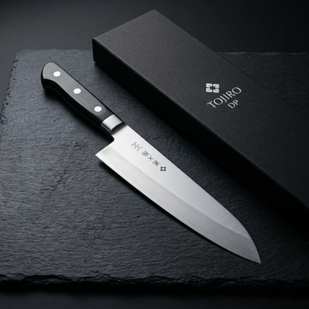 Tojiro DP gyuto knife in gift box, a premium Japanese knife gift at the mid-price range