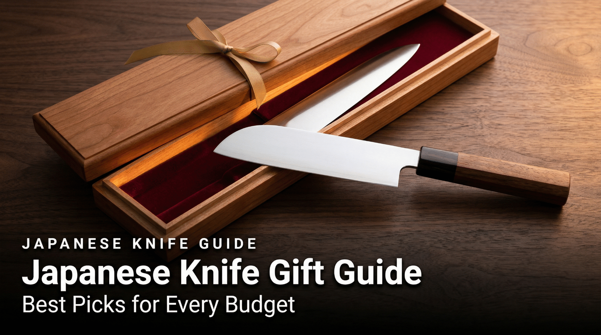 A beautifully boxed Japanese kitchen knife presented as a gift with traditional Japanese packaging