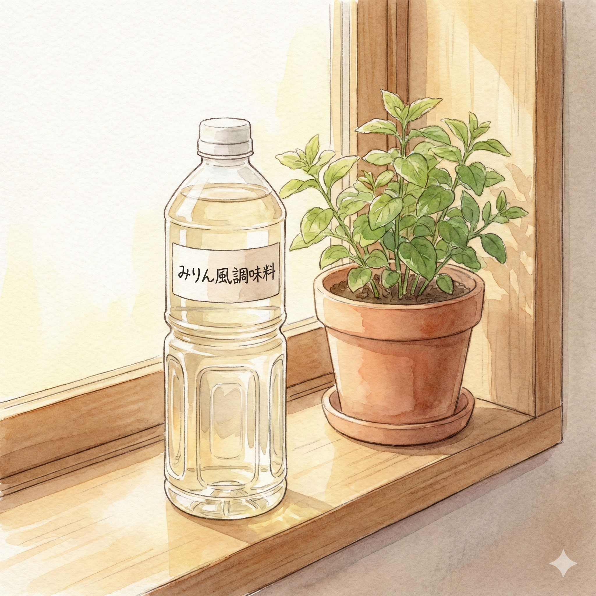 Illustration of pale, thin mirin-style seasoning liquid
