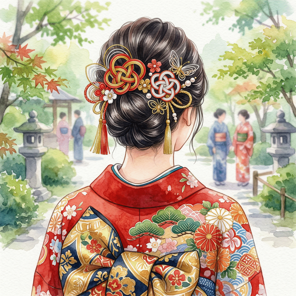 Mizuhiki kanzashi with furisode — formal Coming-of-Age ceremony styling