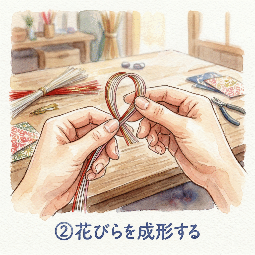 Step 2: Fold each petal loop one at a time for the ume (plum blossom) knot