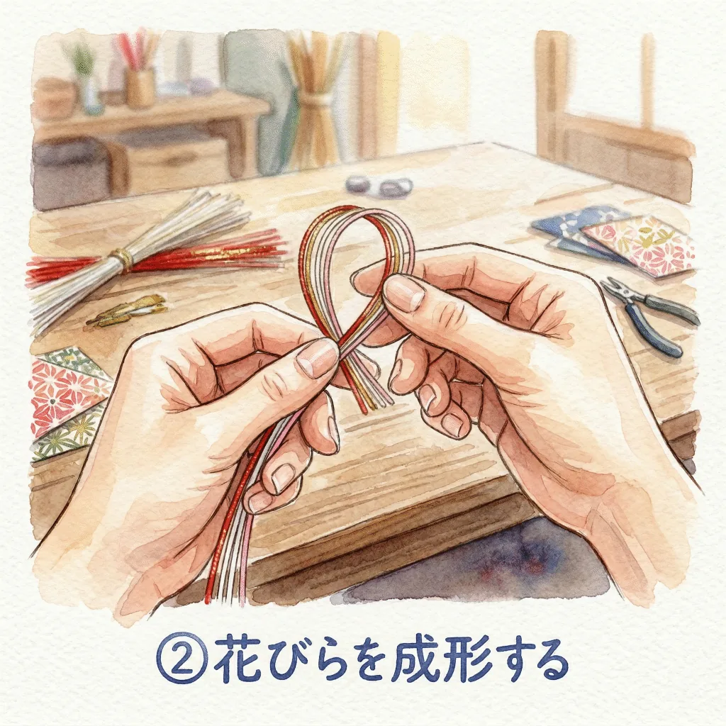 Step 2: Fold each petal loop one at a time for the ume (plum blossom) knot