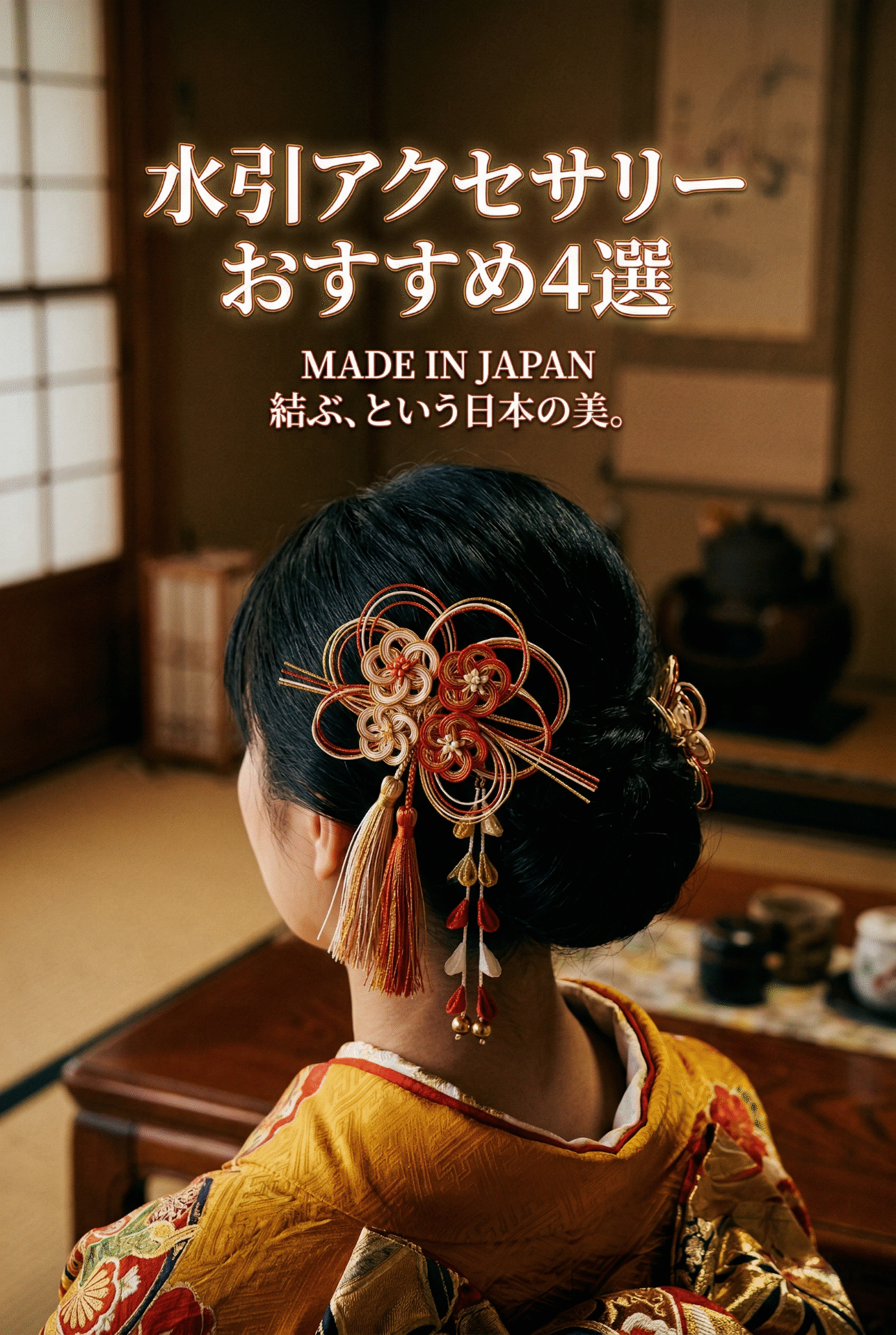 Mizuhiki accessories — ume kanzashi, earrings, and wrapping knots from Iida, Nagano