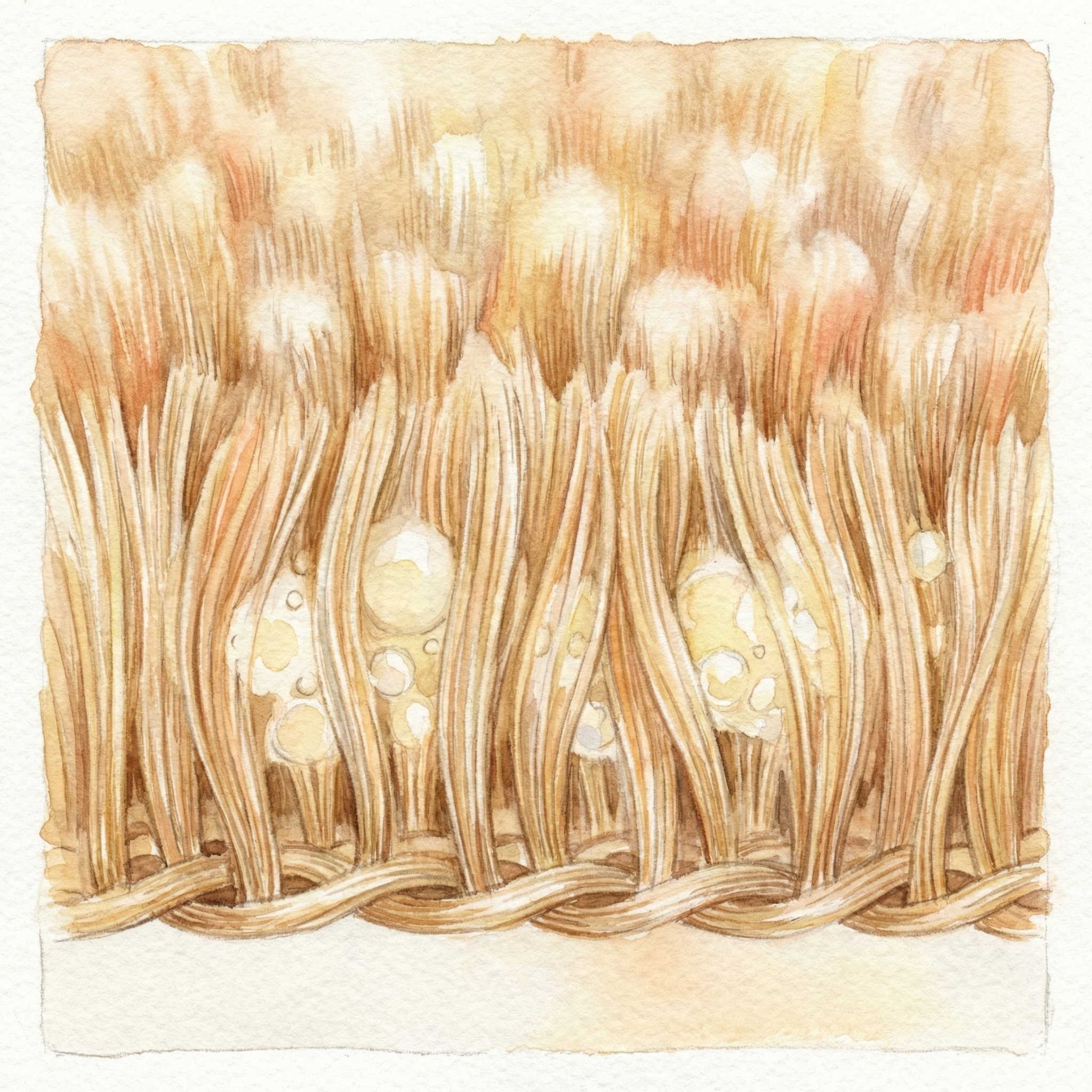 Illustration of Izumiotsu's precision fiber-raising technique and the resulting plush Mayer blanket structure