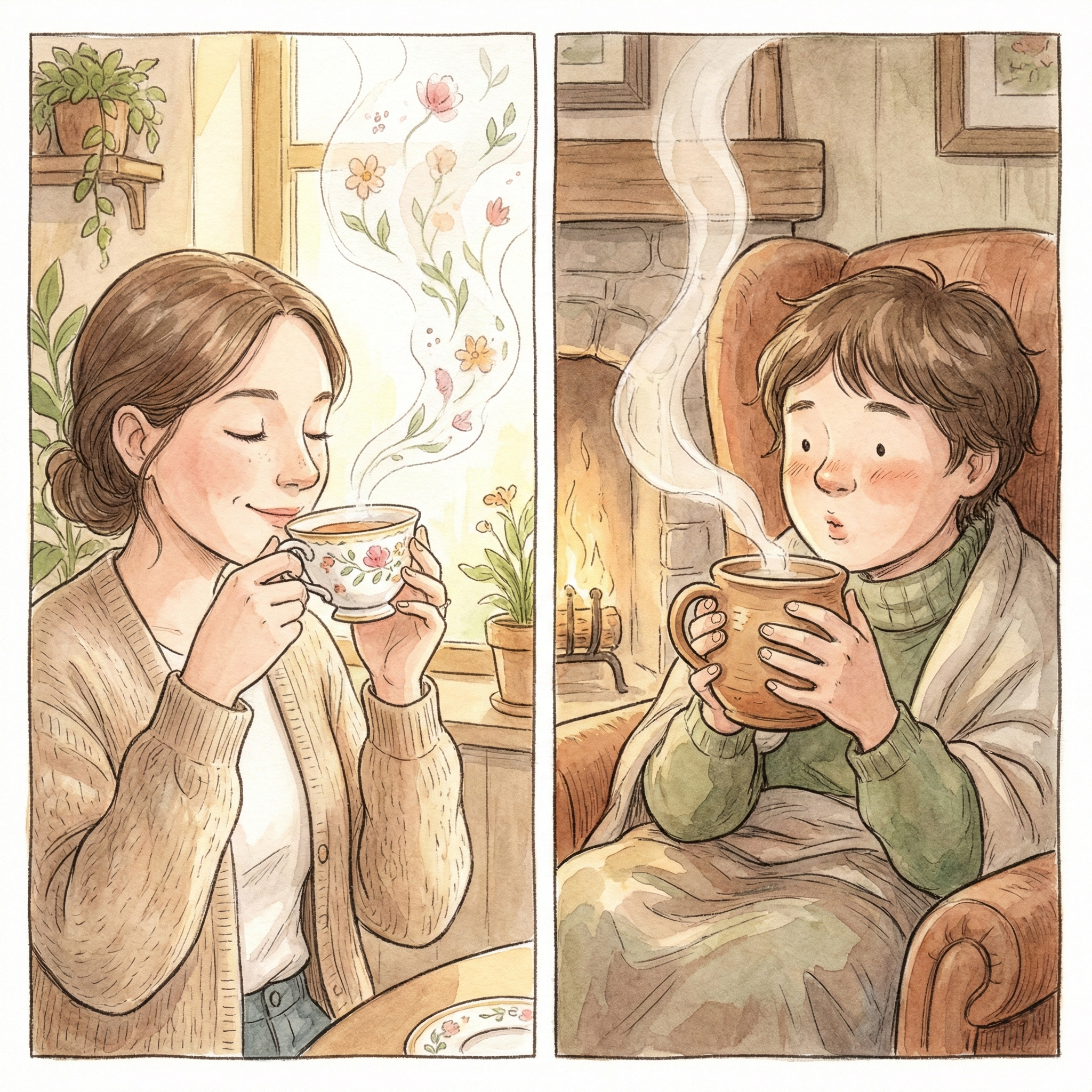 Illustration showing thin-rim vs thick-rim cup and how coffee spreads across the tongue