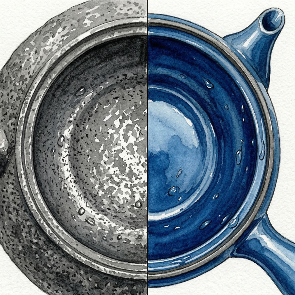 A colourful Nanbu Tekki cast iron teapot with enamel-coated interior, used for steeping and serving tea