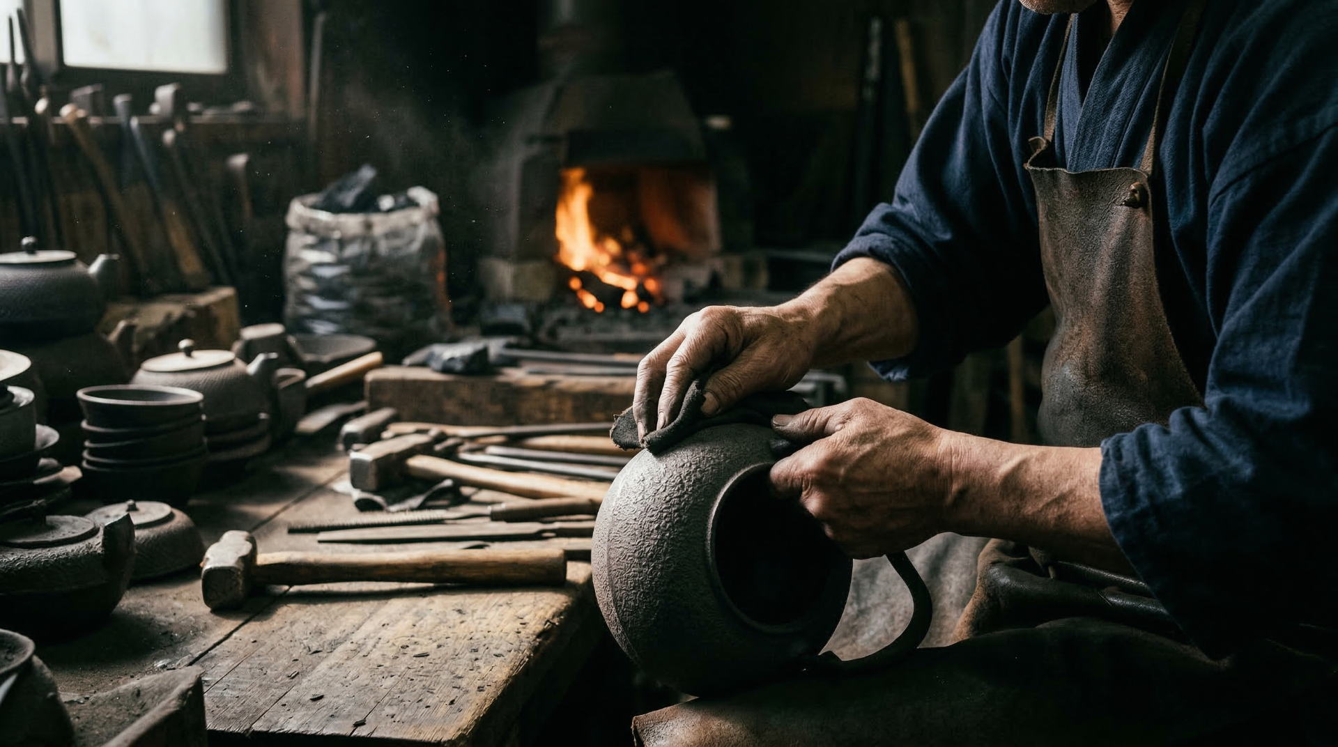 Oitomi craftspeople working in the workshop — all production steps in-house