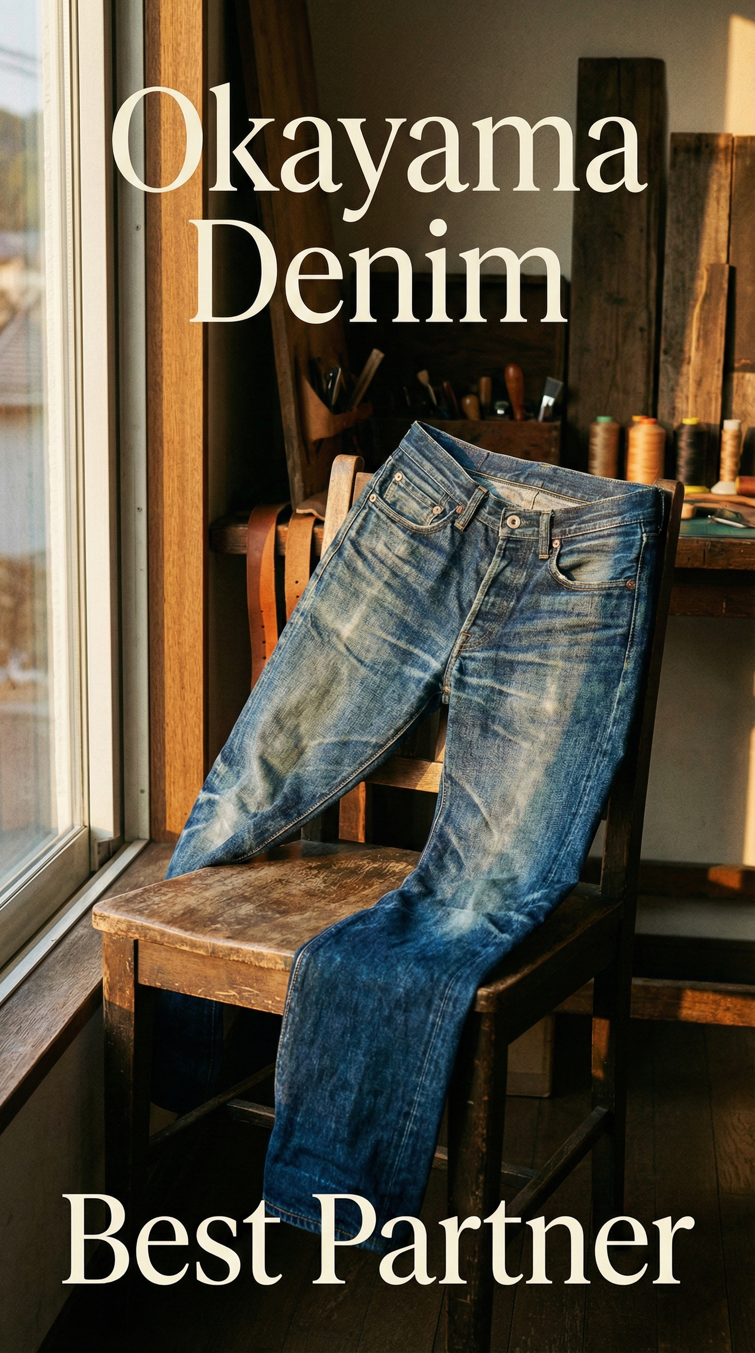 Beautifully faded Okayama denim with the Kojima logo — a testament to years of wear