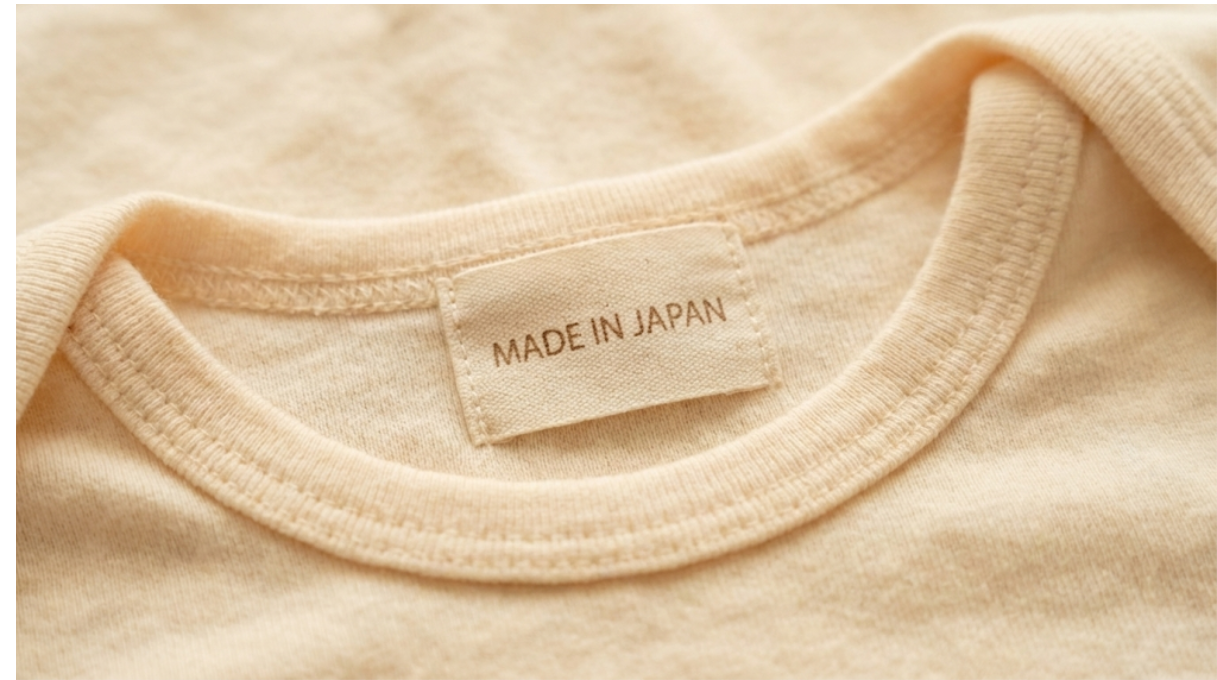 The label on a Japanese-made baby garment