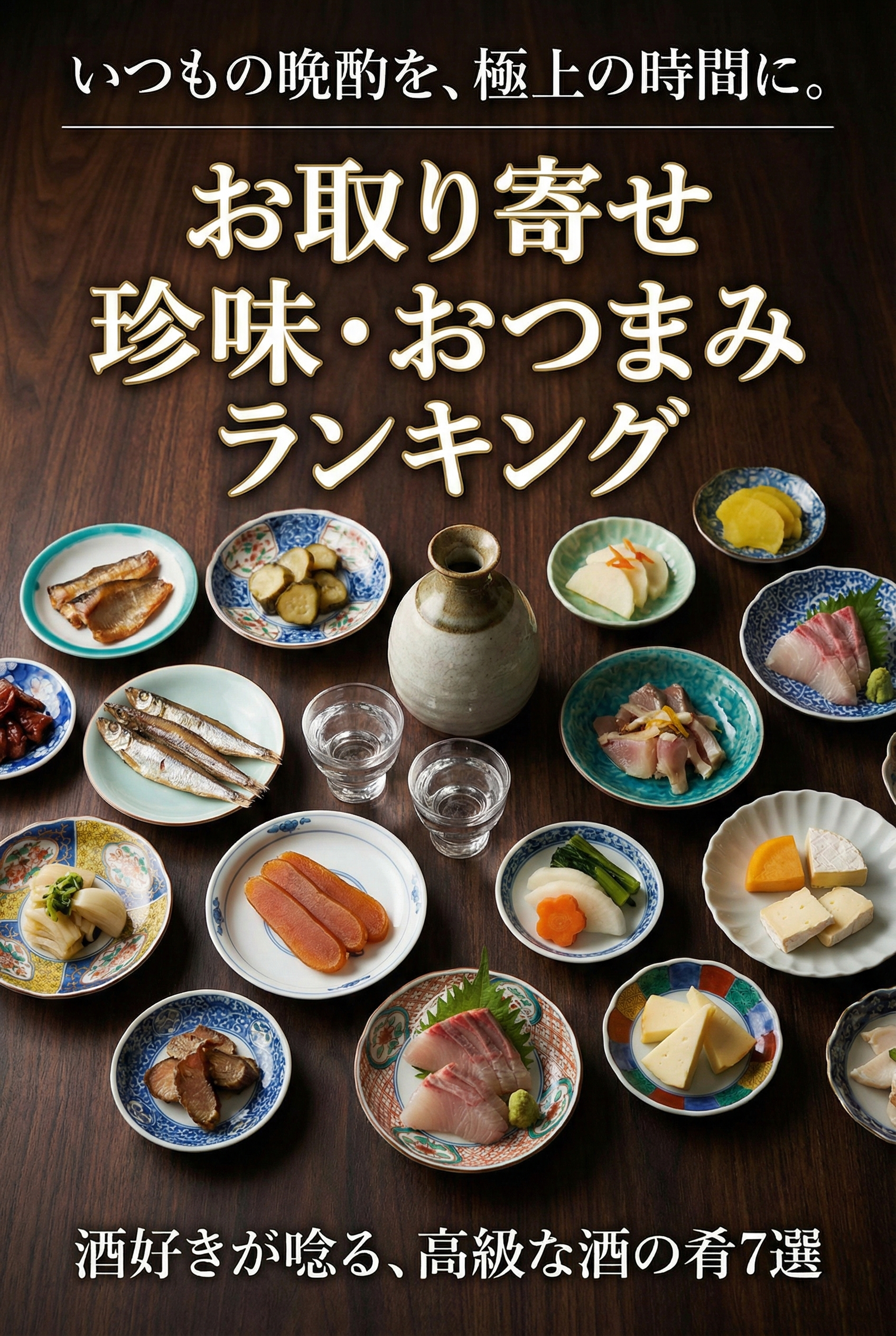 A home drinking setup with Japanese tsumami and sake