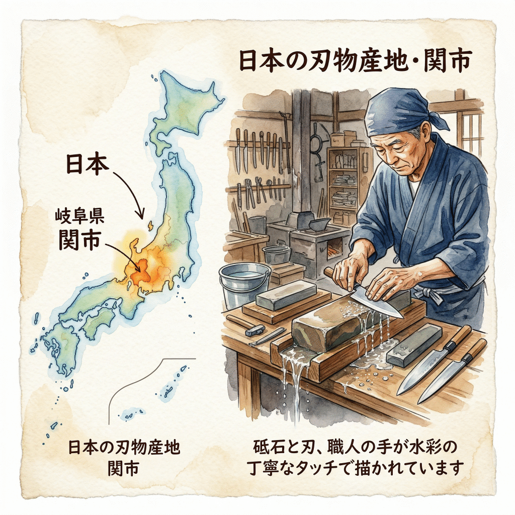 Map showing Seki City, Gifu Prefecture — Japan's primary blade-making region