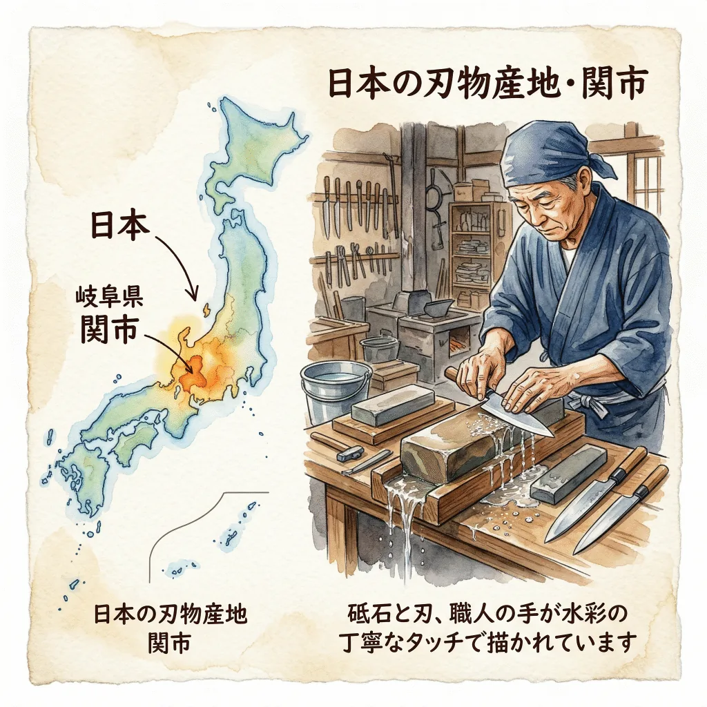 Map showing Seki City, Gifu Prefecture — Japan's primary blade-making region