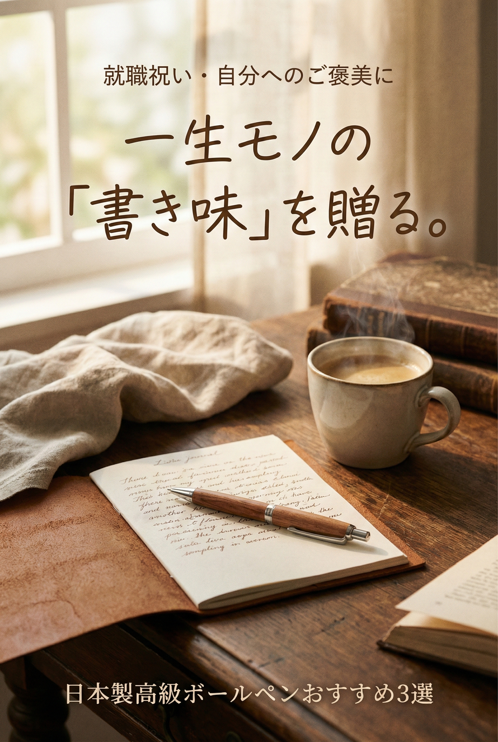 A premium Japanese ballpoint pen resting on an antique writing desk beside a half-written letter, evoking the pleasure of writing by hand