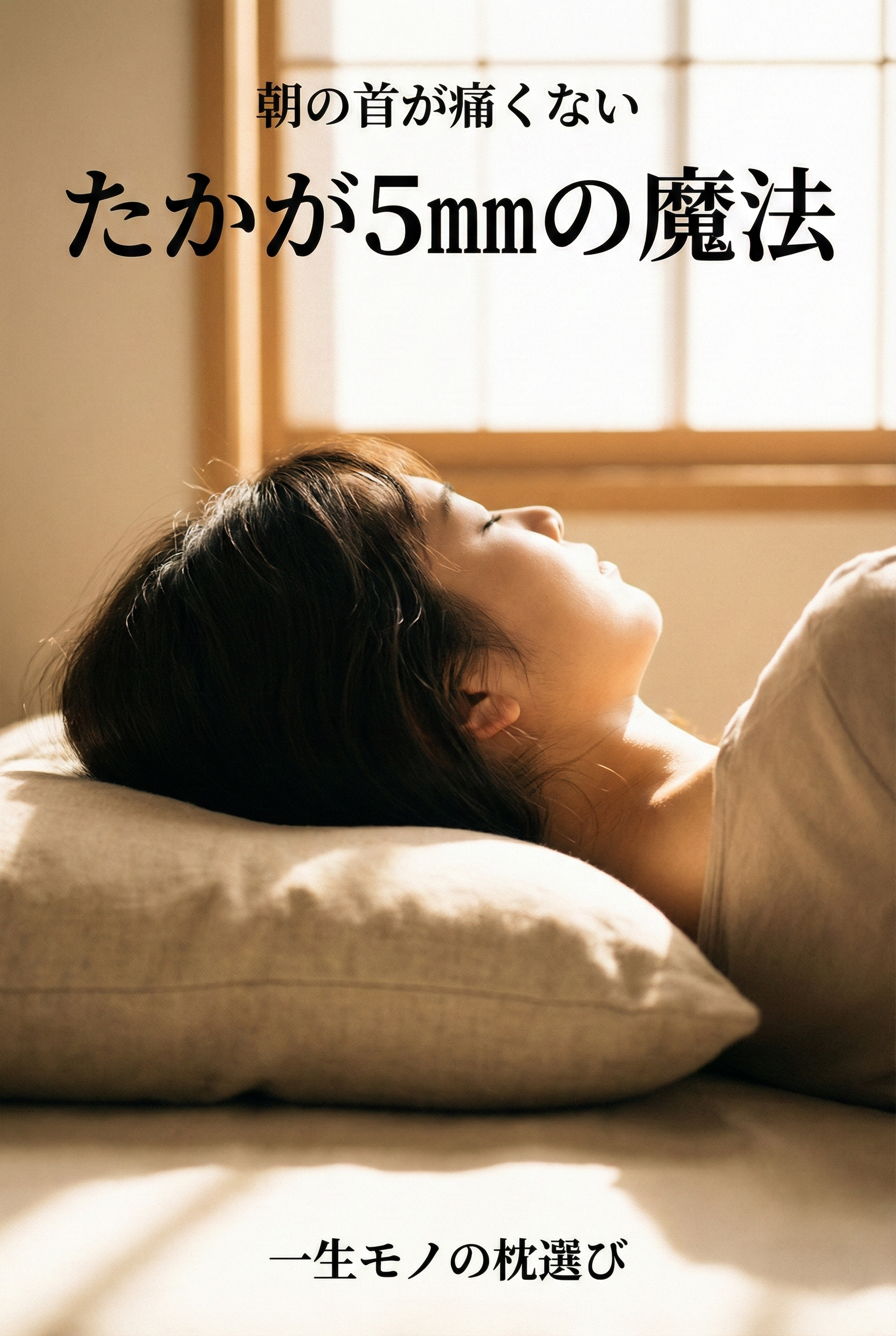 A person sleeping deeply on a well-fitted pillow in morning light, waking up refreshed