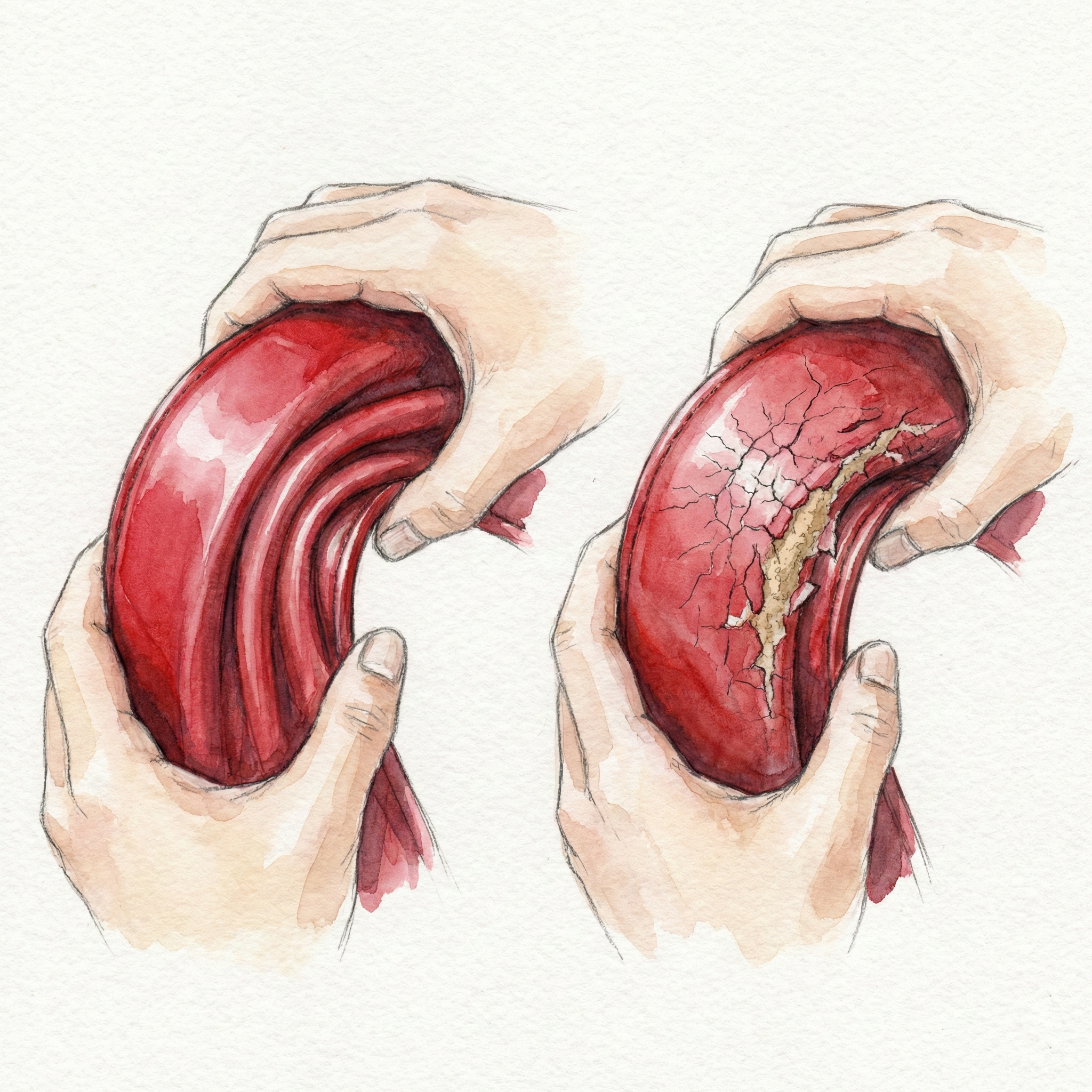 Illustration of a hand bending a randoseru flap, showing the difference between acceptable creasing (OK) and cracking (NG)