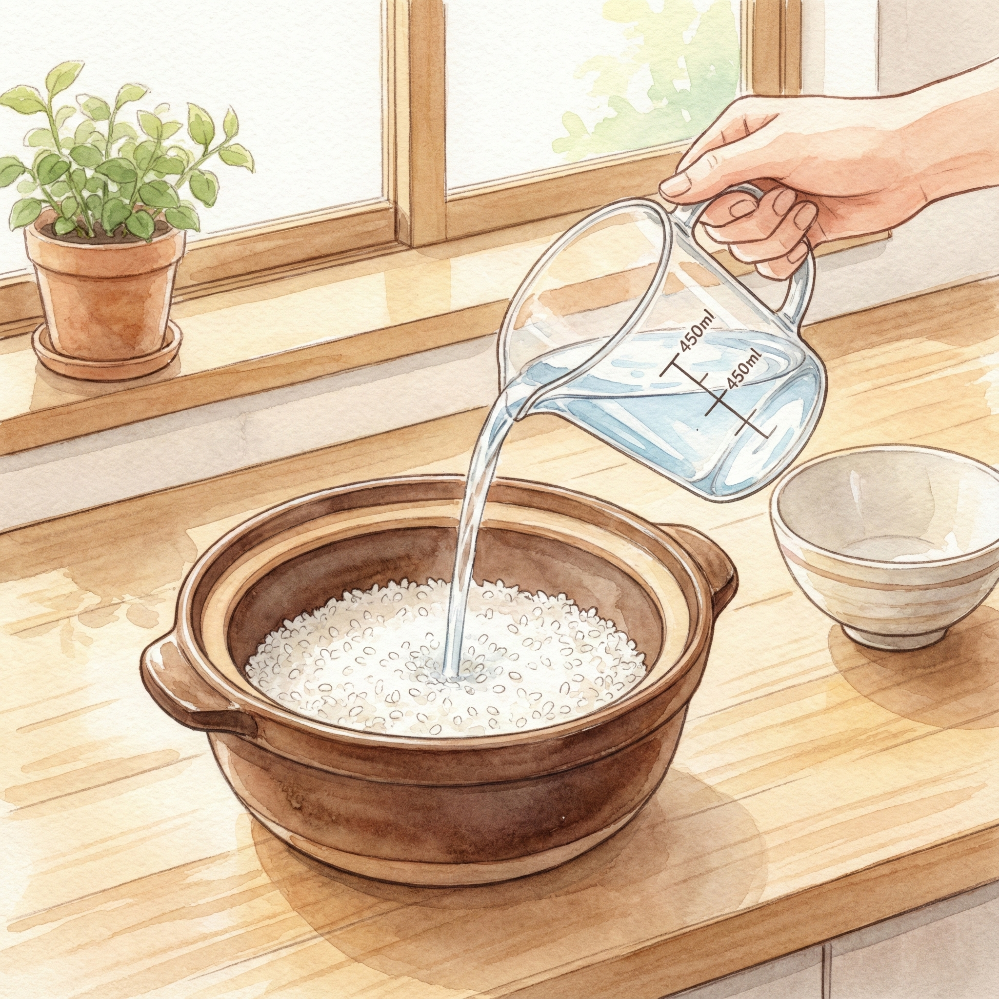 Illustration of measuring water precisely with a measuring cup