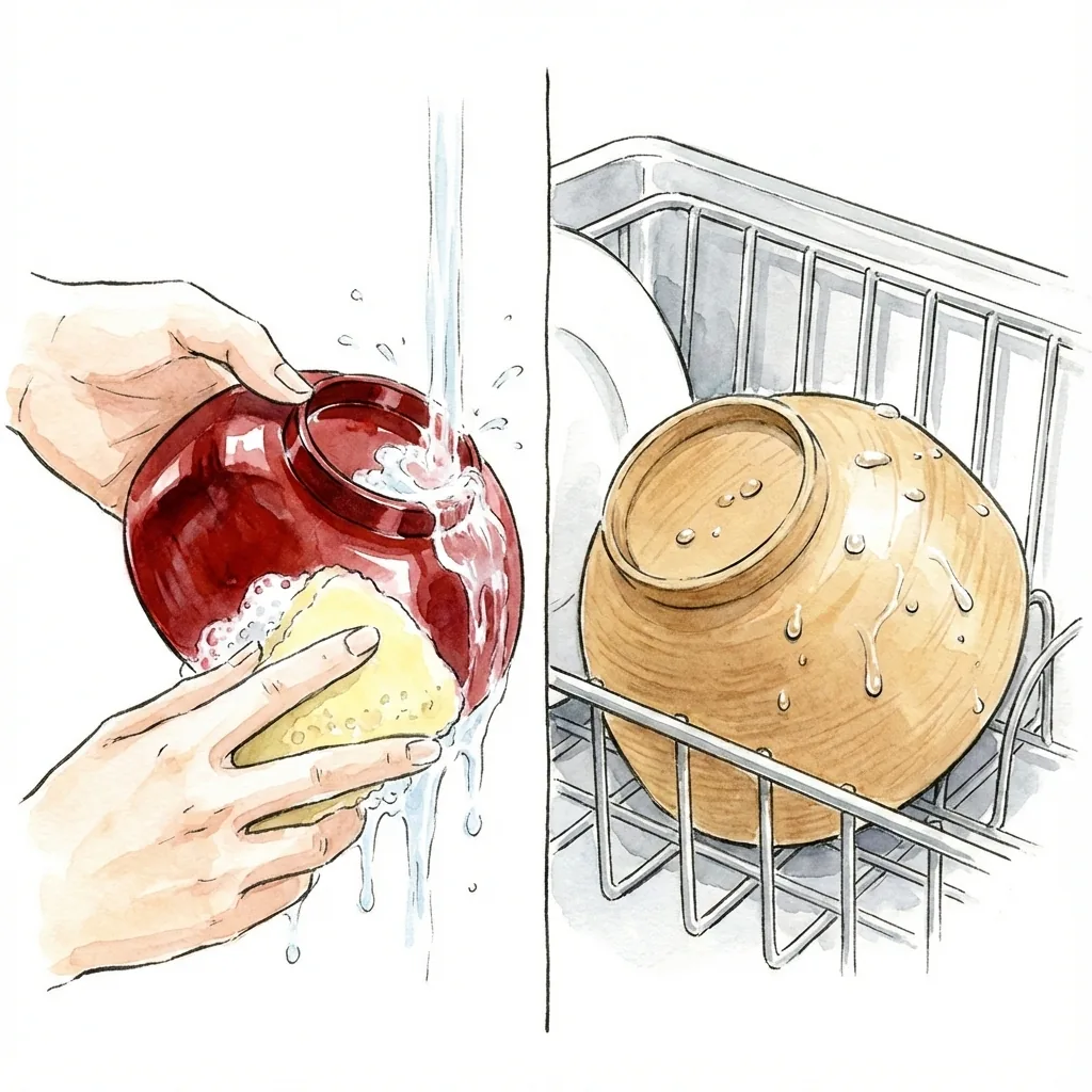 Comparison illustration of traditional lacquer (hand-wash) vs. nano-coat dishwasher-safe finish