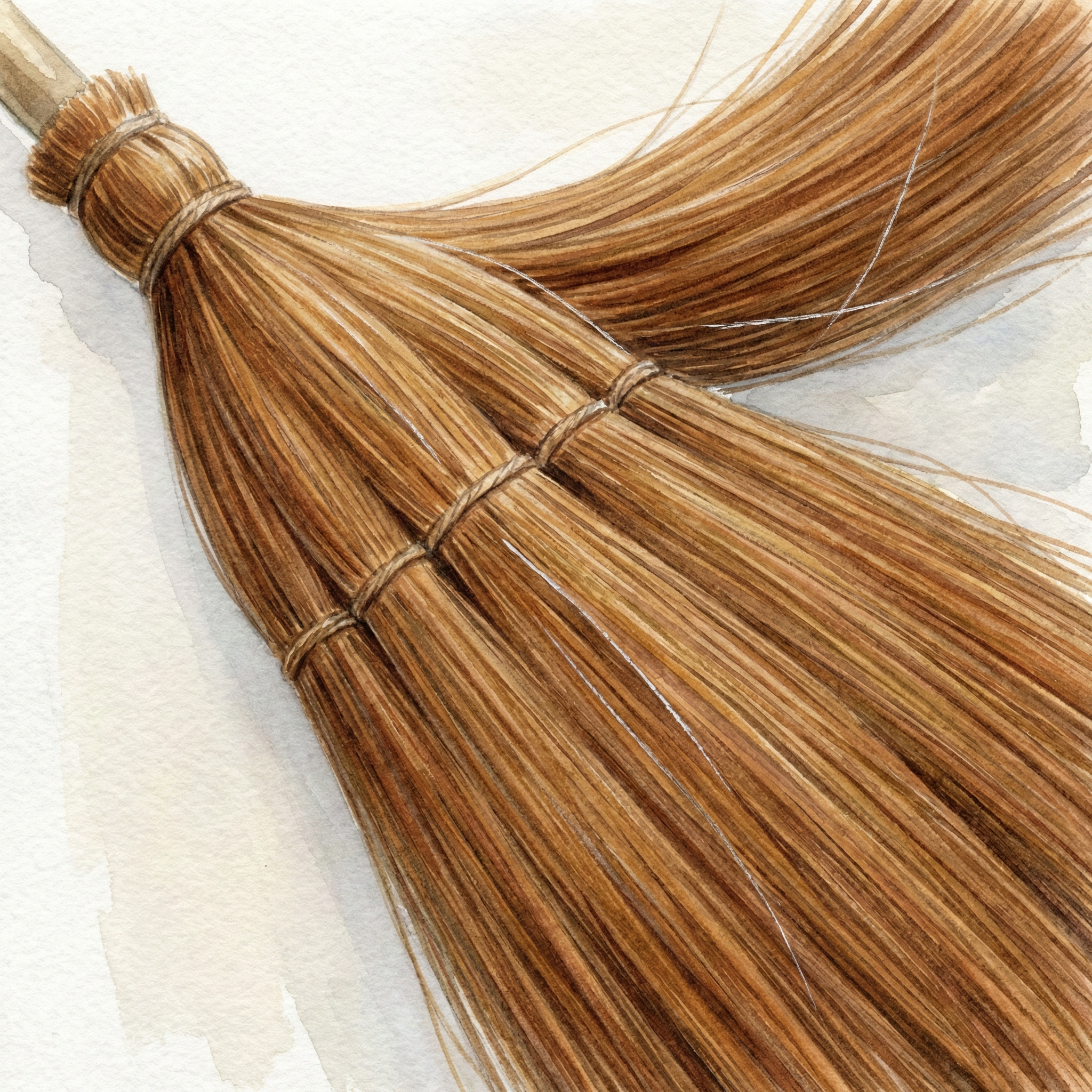 Close-up illustration of premium 'onige' shuro broom fibers — fine, supple, and perfectly aligned